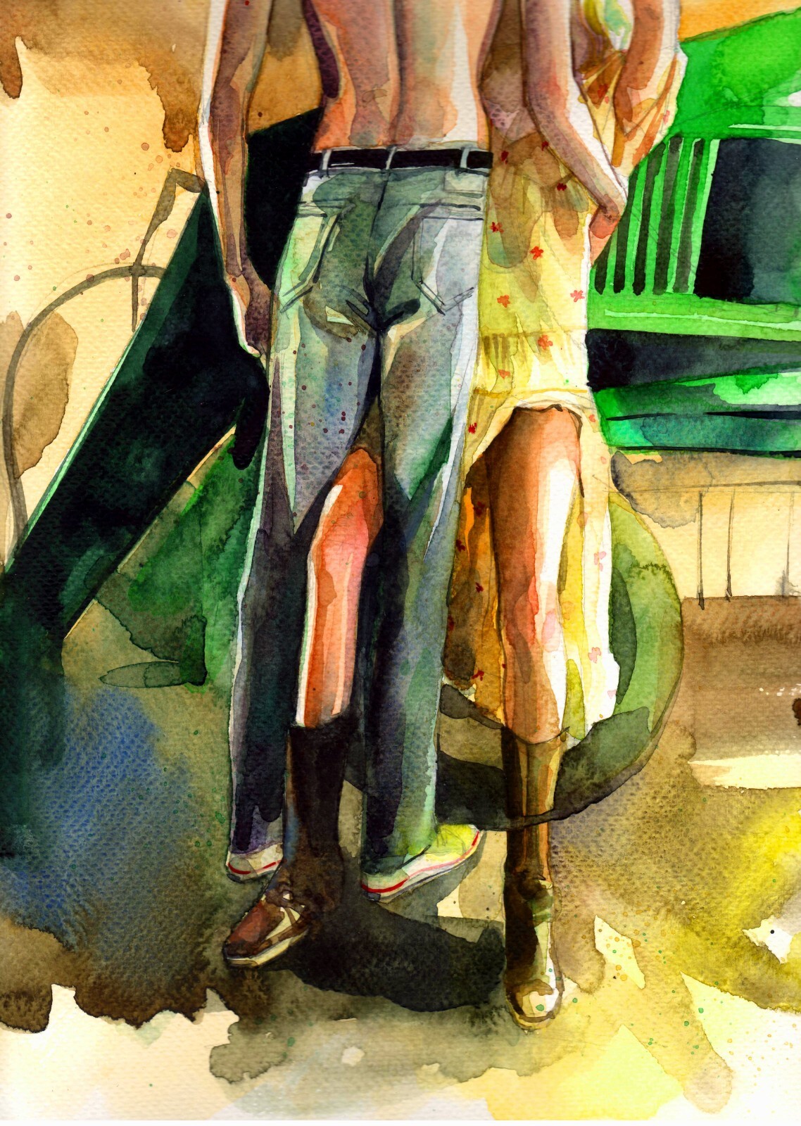 Original Watercolor Painting Romantic Couple Painting Lovers Erotic Wall Art