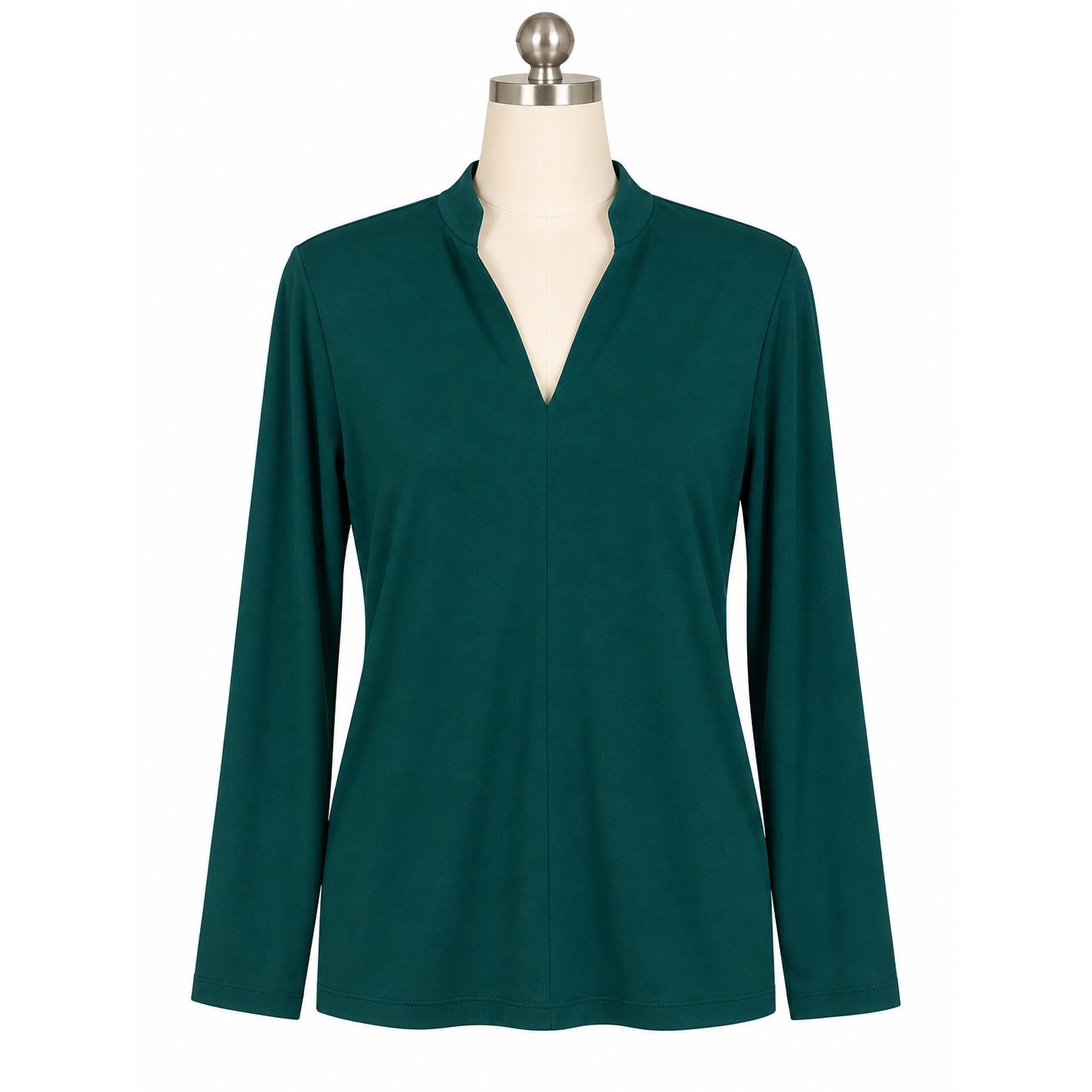 Talbots Top L Petite Green Stretch V Neck Long Sleeve Rayon Spandex NWT