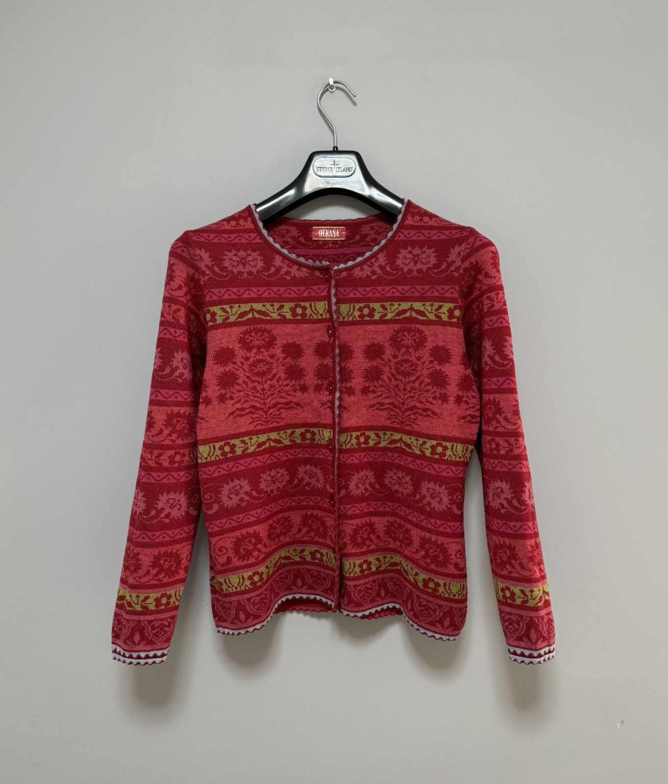 Oleana Espeland Wool Silk Floral Cardigan Sweater Button Front Size S