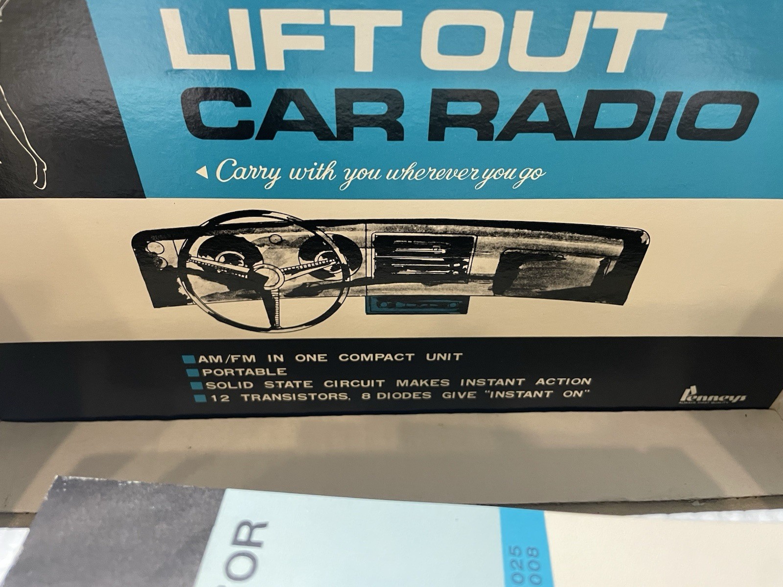 NOS Vintage Penneys Mini AM/FM Lift Out Car Radio New in Box Complete c.1970