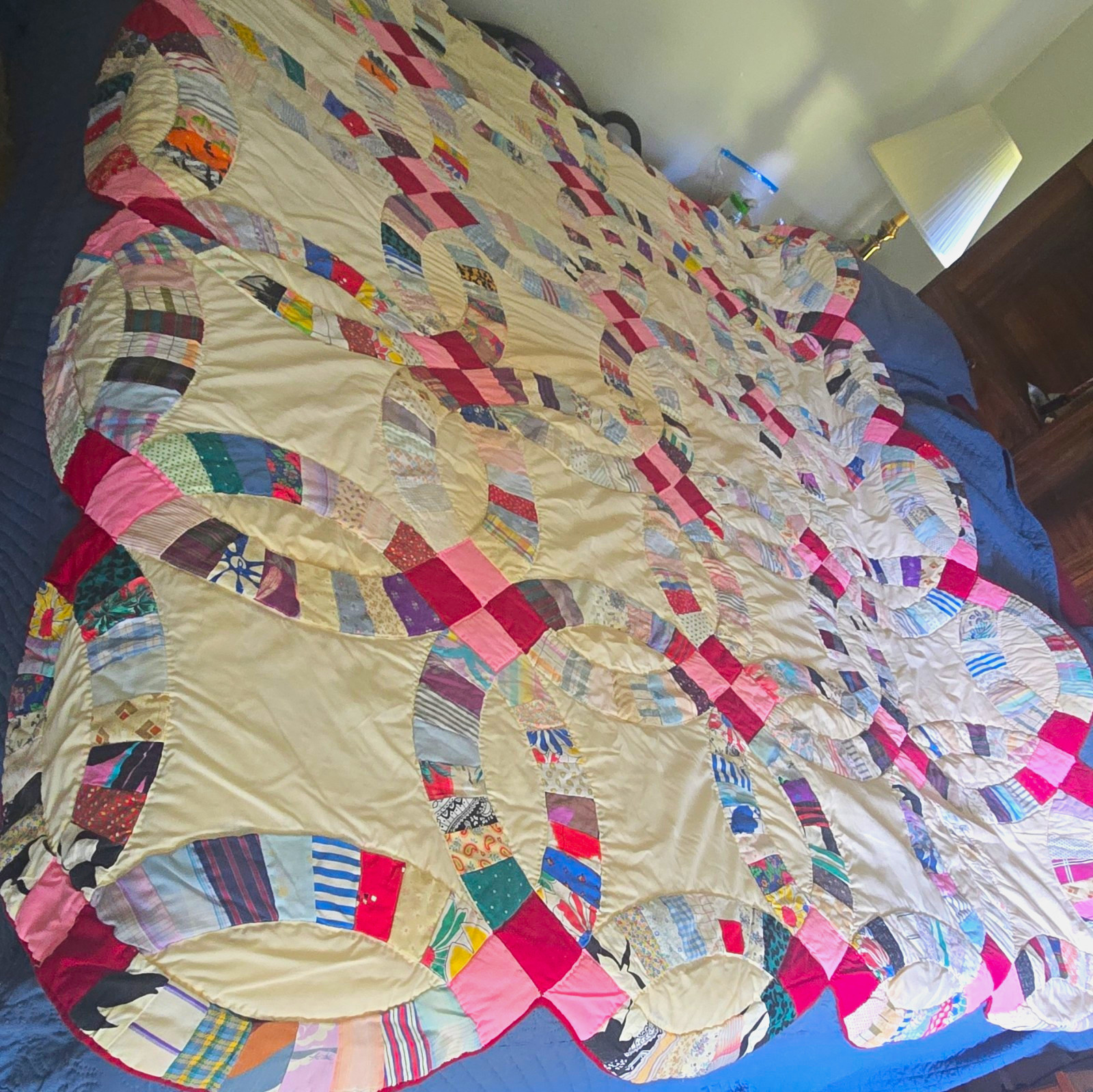 Double Wedding Ring Handmade Quilt Authentic \