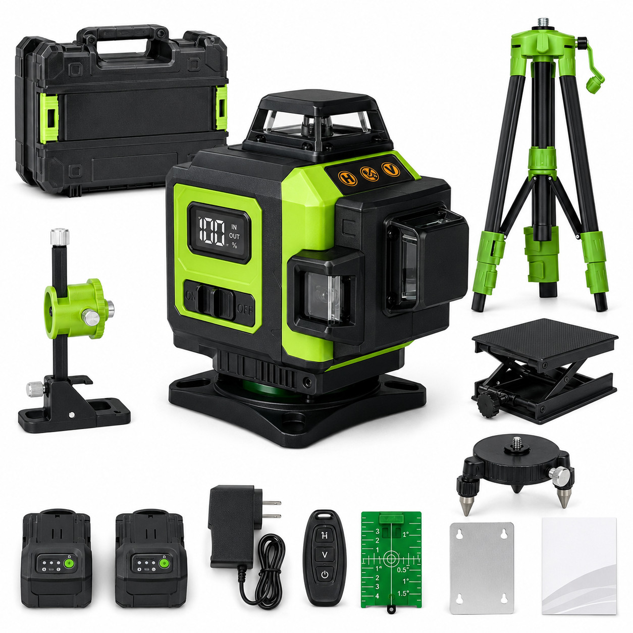 12-Line 3D Green Laser Level 360° Self-Leveling Cross Line Tripod Kit 12-Line 3D Green Laser Level 360° Self-Leveling Cross Line Tripod Kit