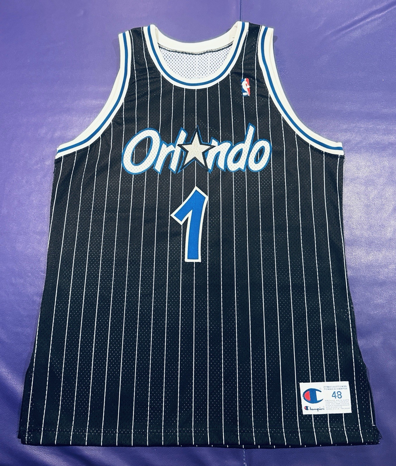 Authentic Anfernee Penny Hardaway #1 Champion 1993-1994 Orlando Magic Jersey 48 Authentic Anfernee Penny Hardaway #1 Champion 1993-1994 Orlando Magic Jersey 48
