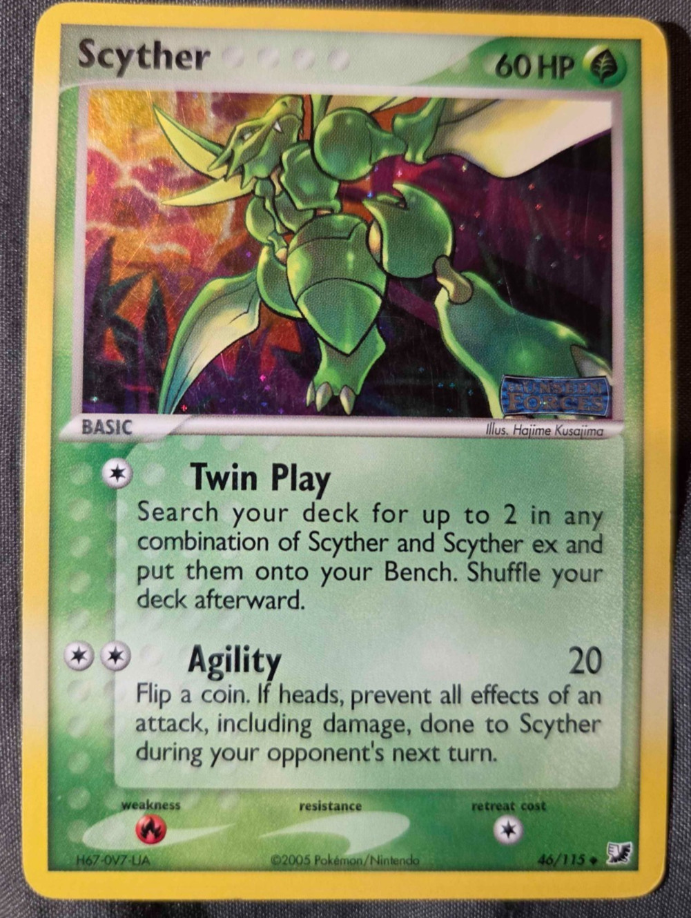 Scyther 46/115 EX Unseen Forces Reverse Holo Pokemon TCG Card Stamped
