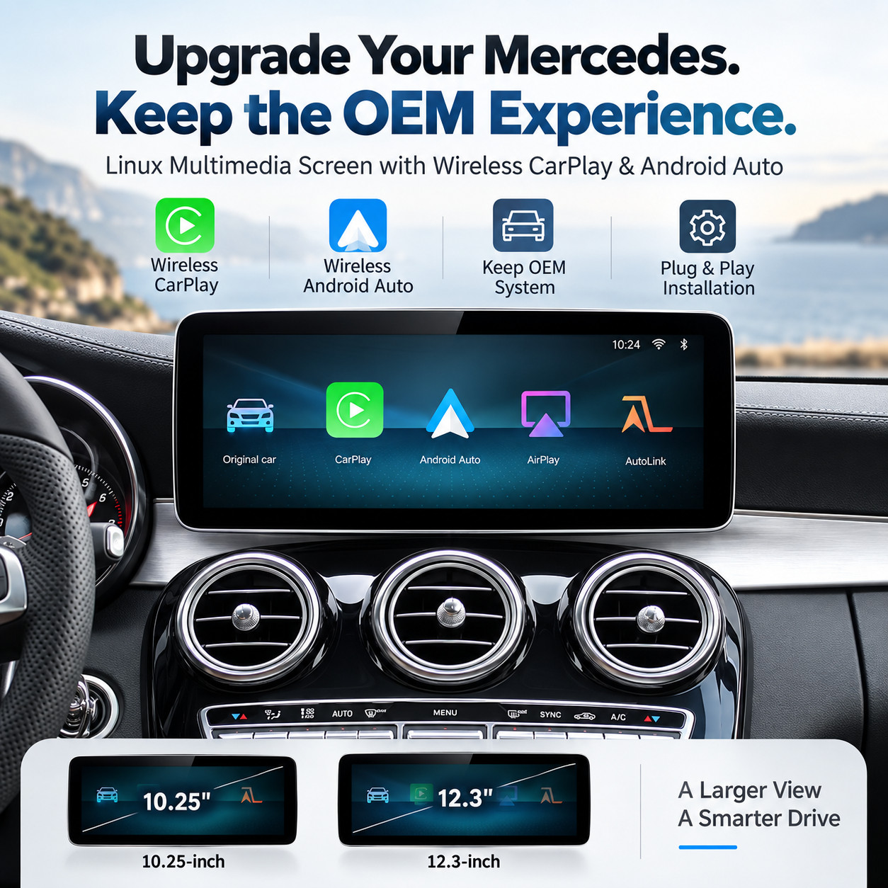 Mercedes W205 CarPlay & Android Auto Linux Touchscreen