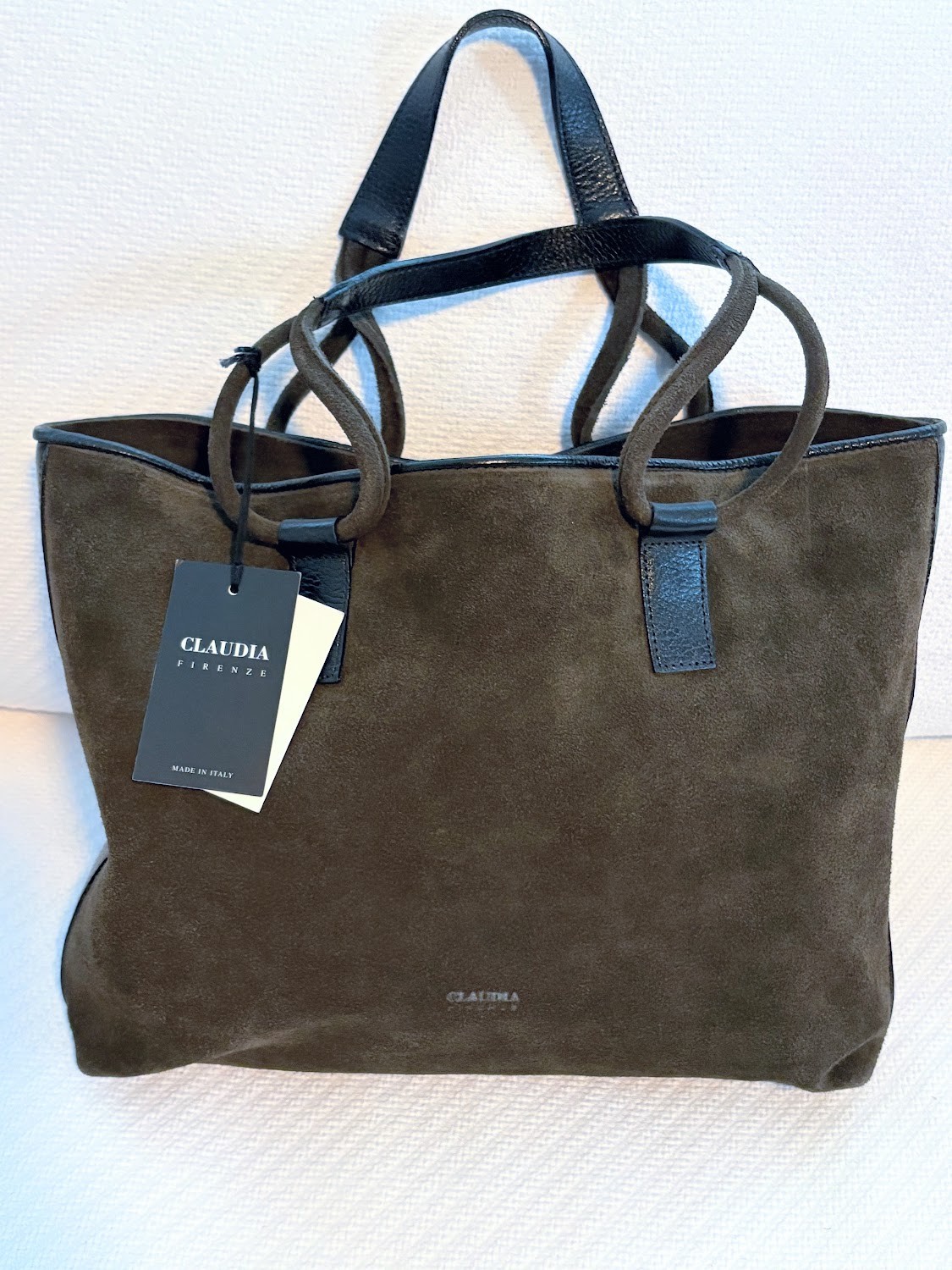 Claudia Firenze 2 Tone Dark Green Suede Black Leather trim Tote Bag
