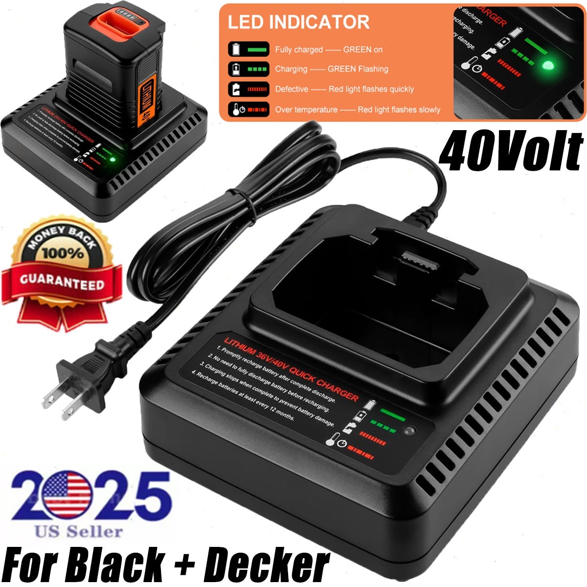 40V 3.0Ah for Black Decker 40 Volt Max Lithium Battery or Charger LBXR36 LBX2040