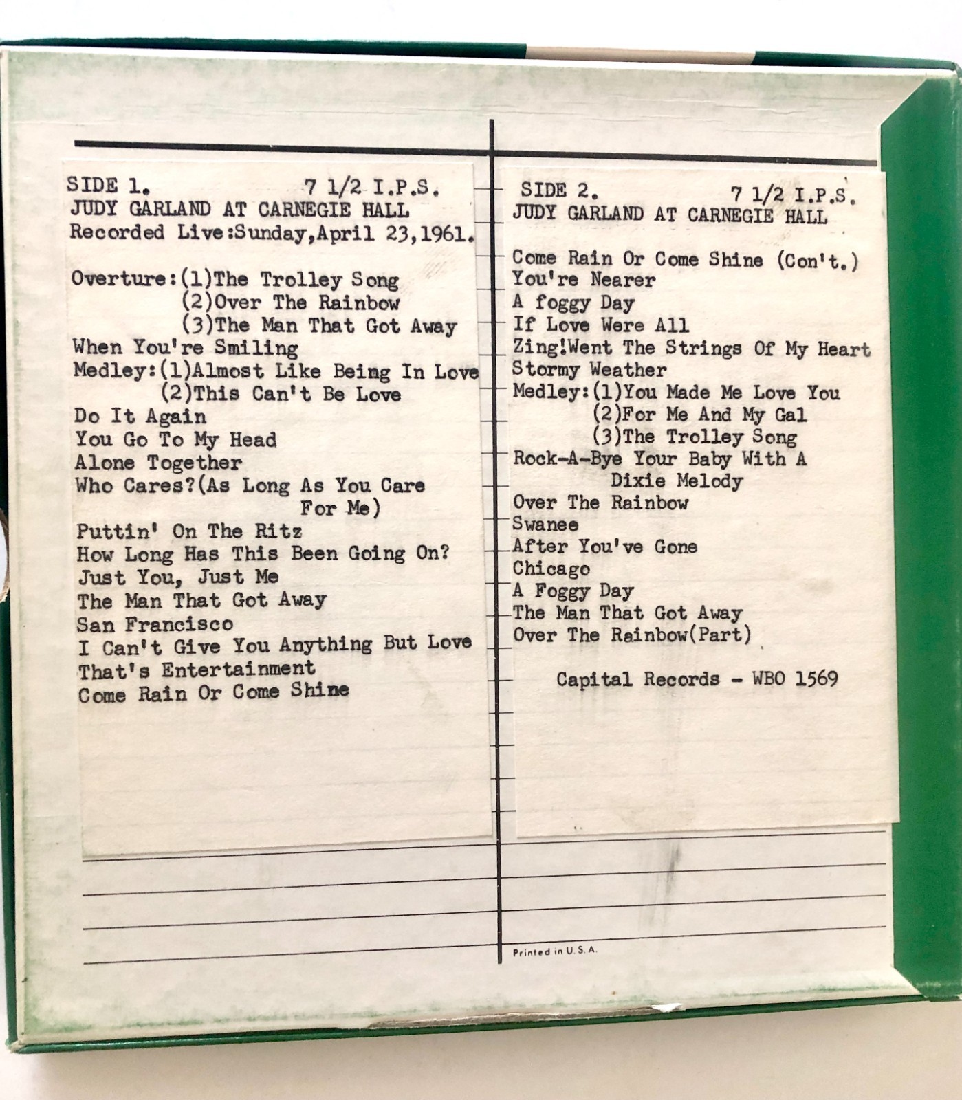 Vintage Judy Garland At Carnegie Hall April 1961 1800 Ft Reel To Reel Tape