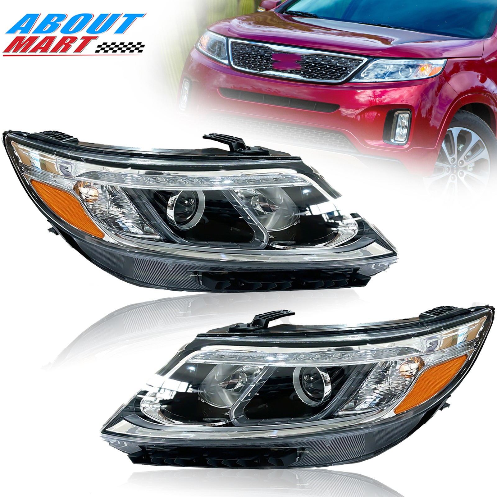 For 2014 2015 Kia Sorento LX Left Right W/ LED DRL Pair Halogen Headlight lamp