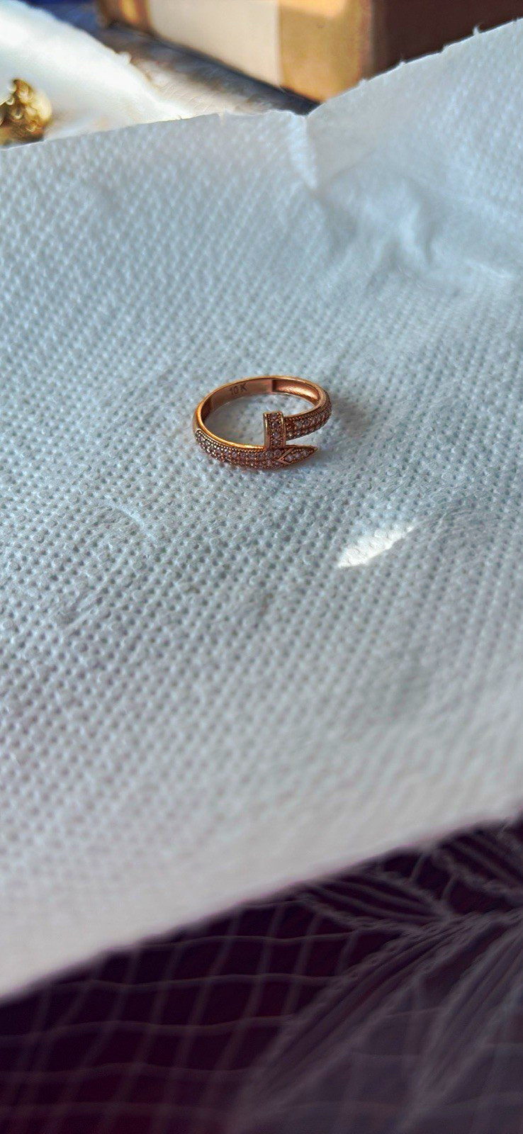 10kt rose gold nail ring with cz stones 10kt rose gold nail ring with cz stones
