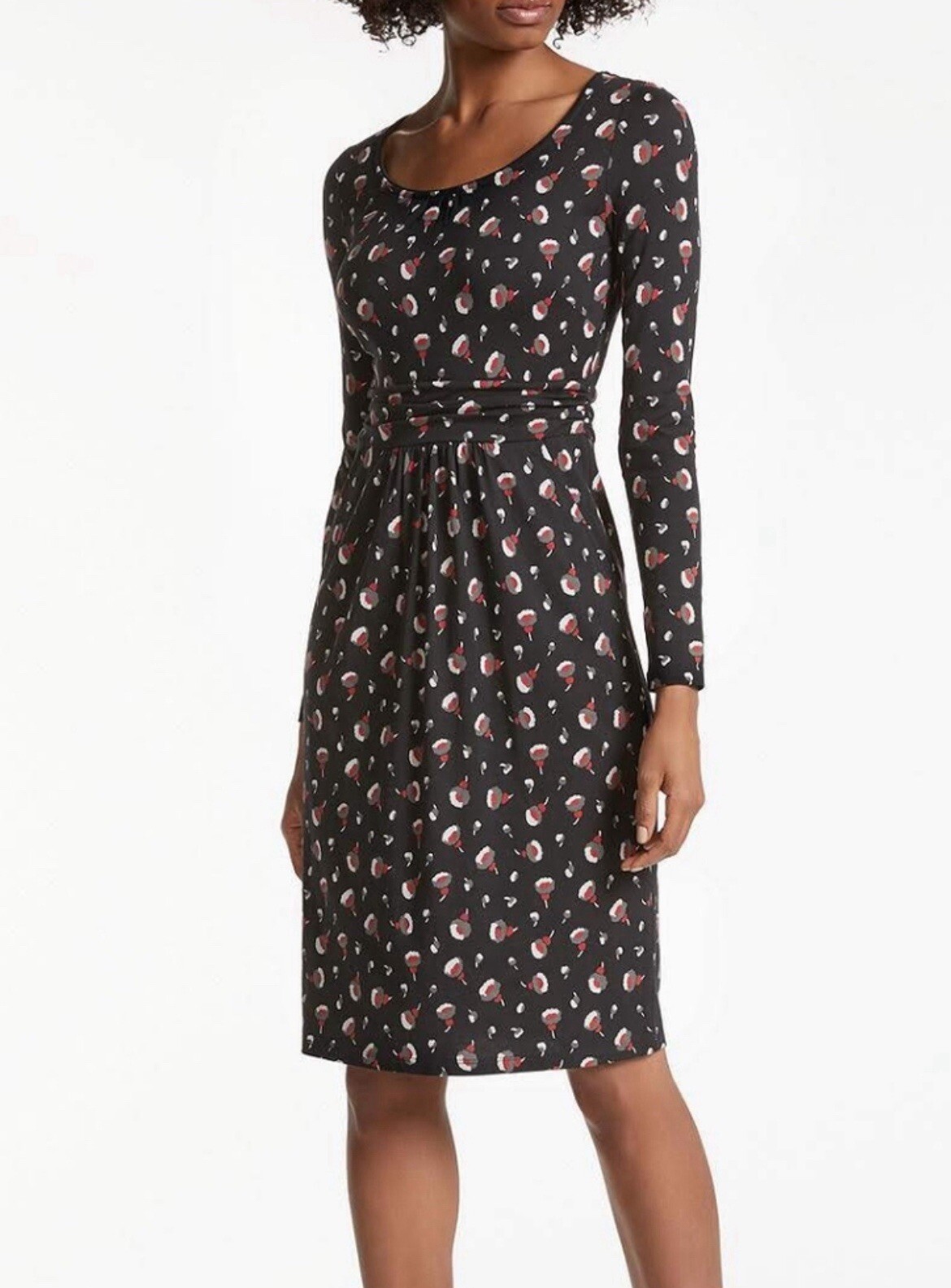Boden Women Mable Black Poppy Dress Long Sleeve A-Line Size US8L Tall