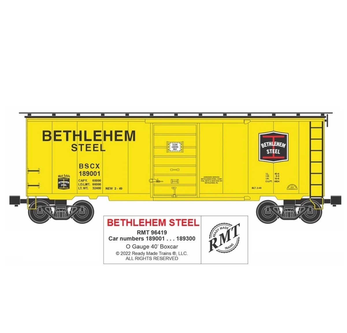 RMT 96419 O Gauge Bethlehem Steel 40\' PS-1 Boxcar **BRAND NEW** RMT 96419 O Gauge Bethlehem Steel 40\' PS-1 Boxcar **BRAND NEW**