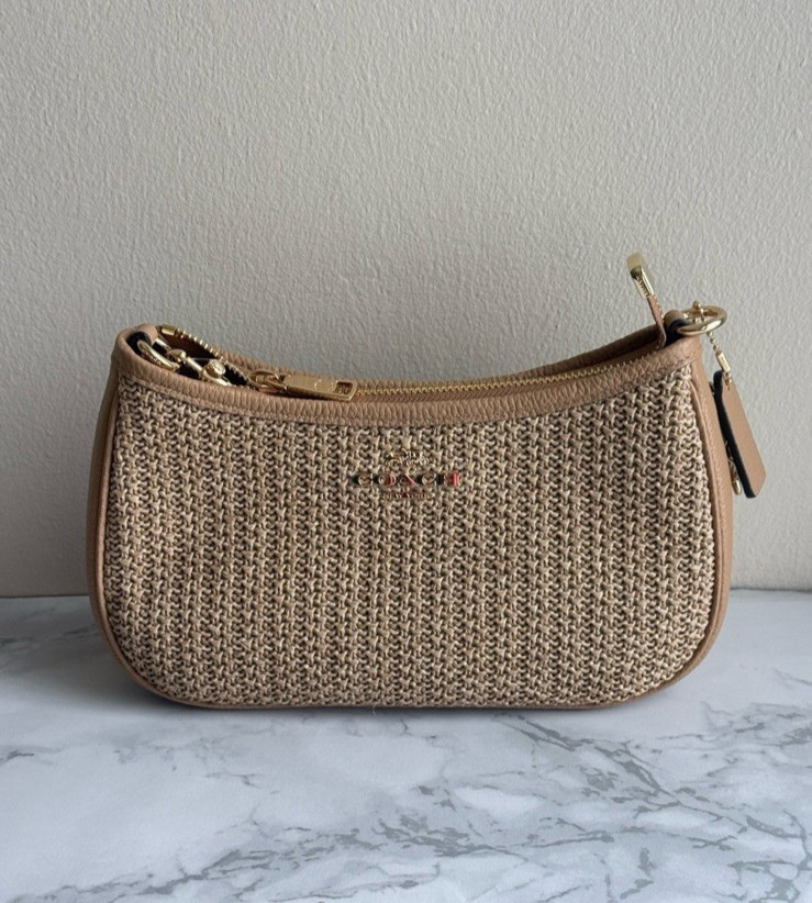 NWOT Coach CDW66 Teri Mini Crossbody Bag WithOUT Charm/ Straw Gold/Toast Leather