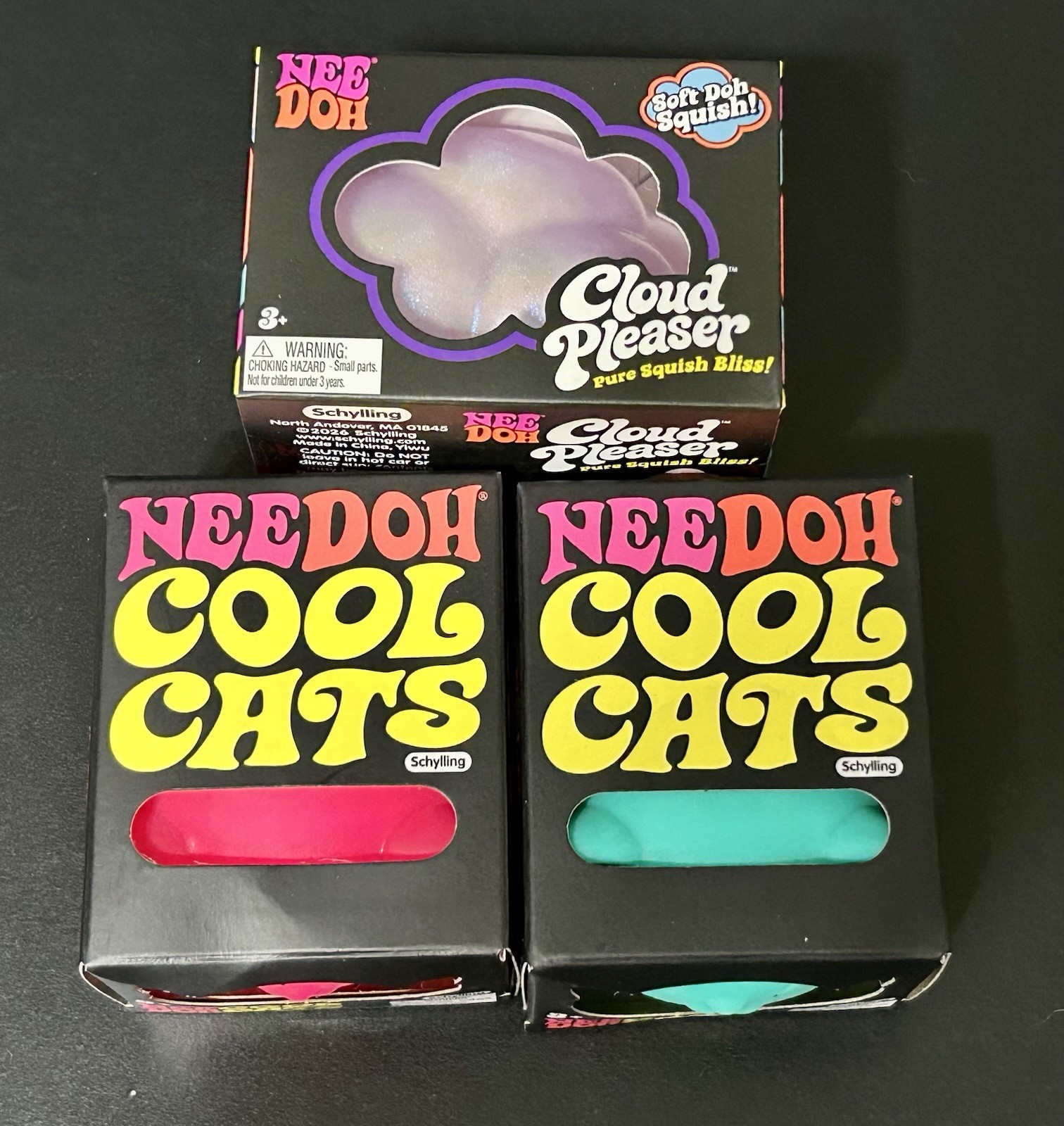 Needoh Lot Of (3) - 1x Cloud Pleaser & 2x Cool Cats (Pink & Green) Sealed