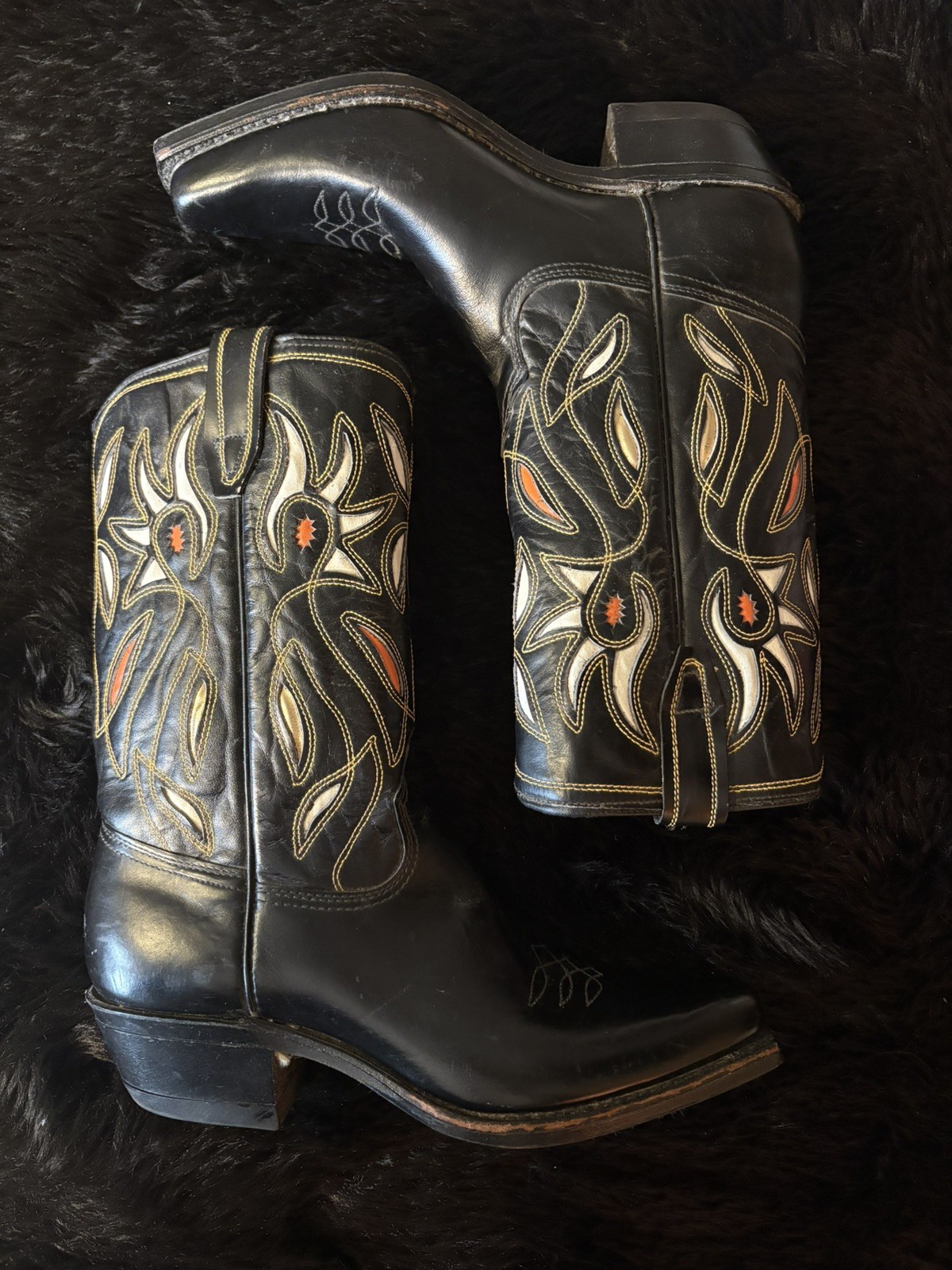 RARE vintage 50s/60s Acme Western Cowboy Boots Black Inlay Maverick 7D USA RARE vintage 50s/60s Acme Western Cowboy Boots Black Inlay Maverick 7D USA