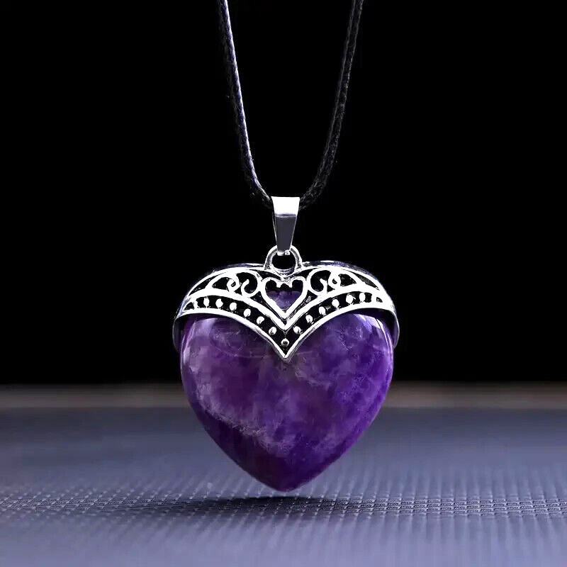 Natural Heart-shaped Amethyst Crystal Necklace Pendant Jewelry Women Gift Natural Heart-shaped Amethyst Crystal Necklace Pendant Jewelry Women Gift