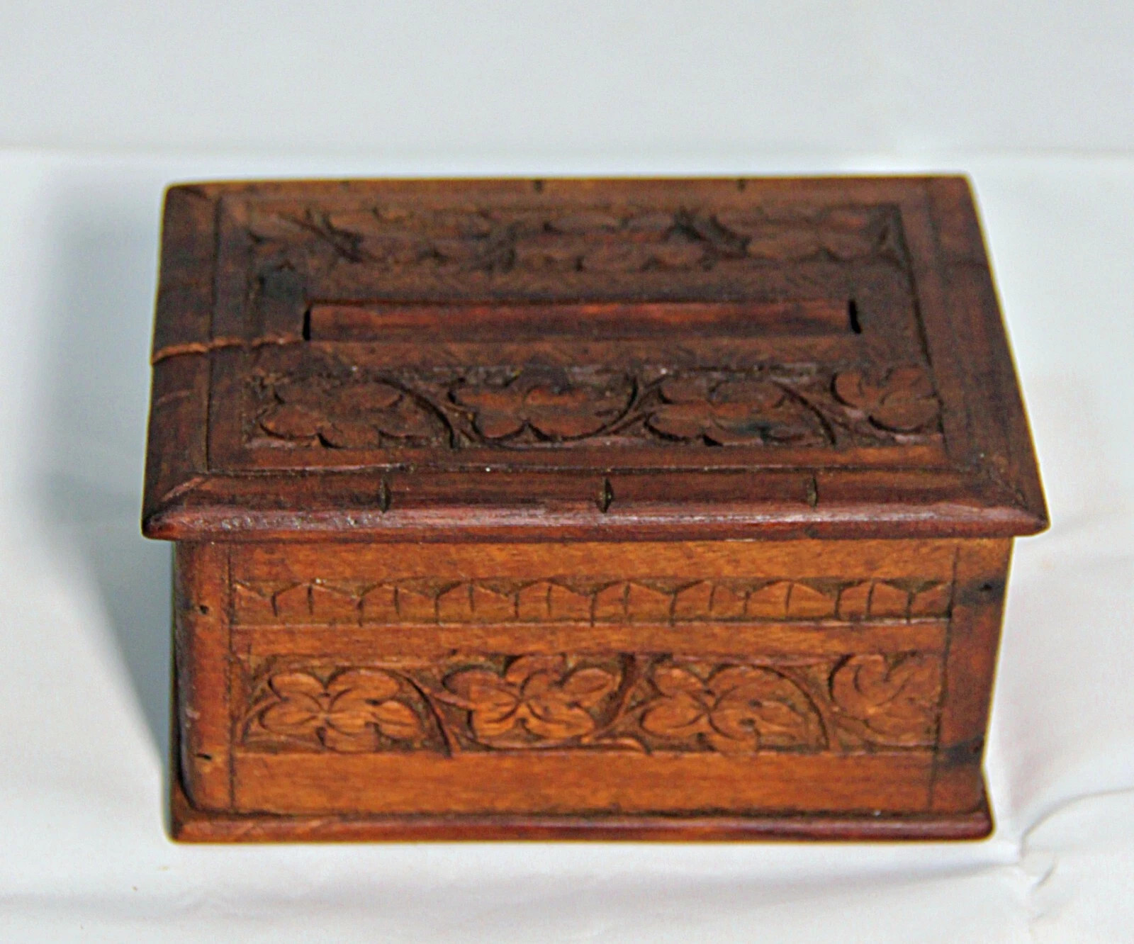Rare Vintage Hand Carved Floral Design Wooden Cigarette Dispenser Box from India