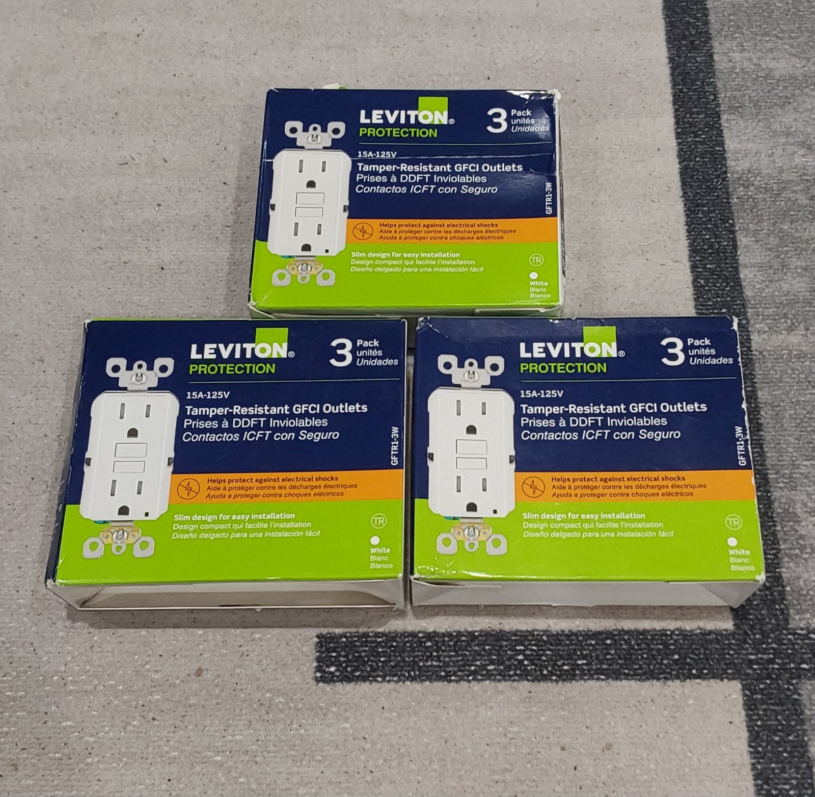Leviton GFTR1-3W White 15A 125V Thermoplastic Tamper Resistant GFCI LOT OF 3 O**