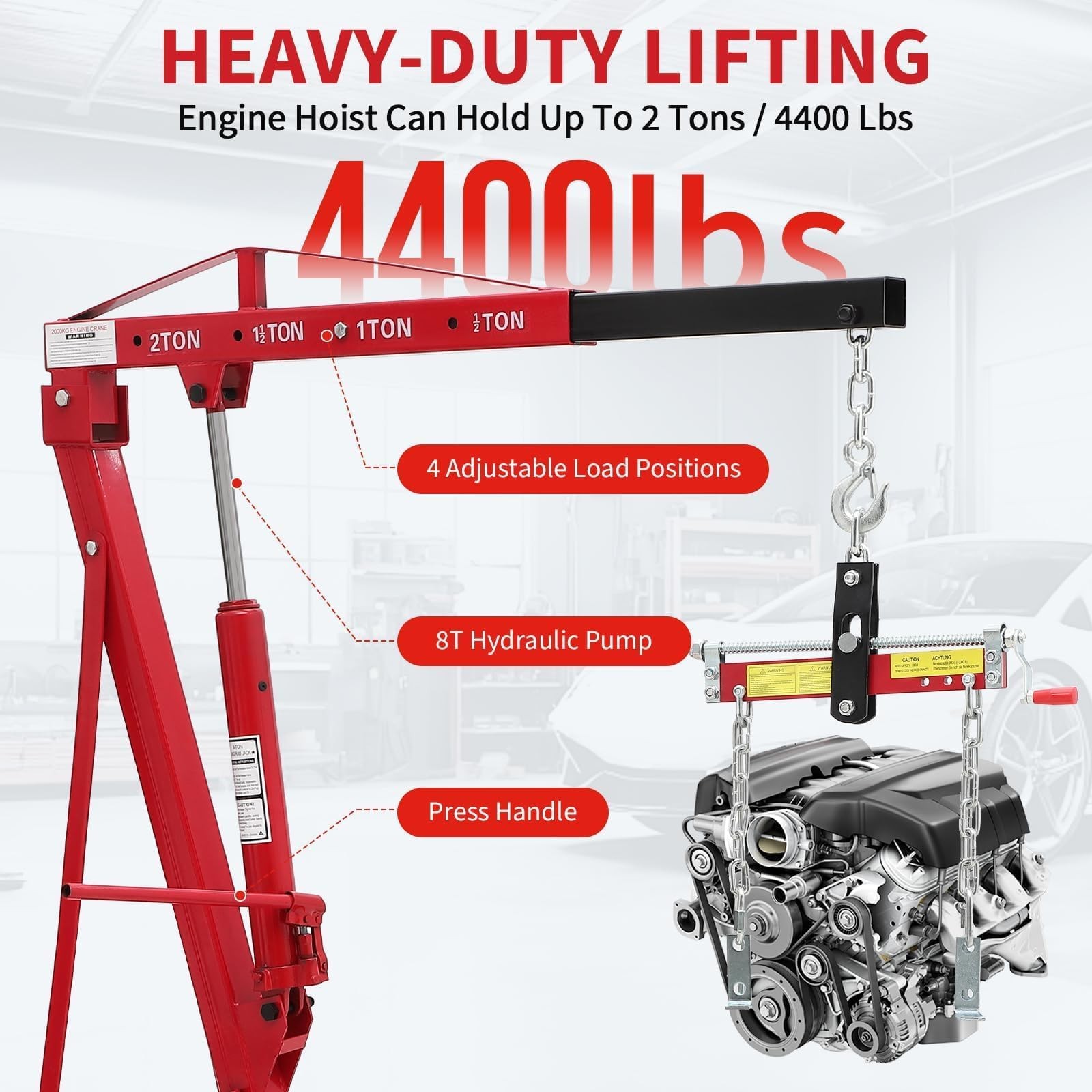2 Ton 4400lbs Folding Engine Hoist Hydraulic Cherry Picker Shop Crane Hoist Lift 2 Ton 4400lbs Folding Engine Hoist Hydraulic Cherry Picker Shop Crane Hoist Lift