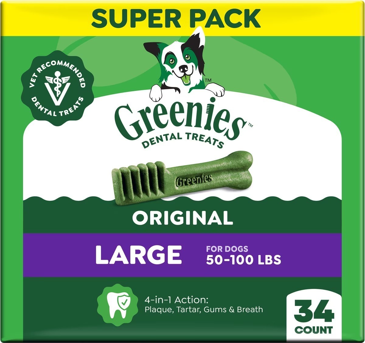 GREENIES Original Large Dog Natural Dental Treats - 54 Oz 34 Count. 