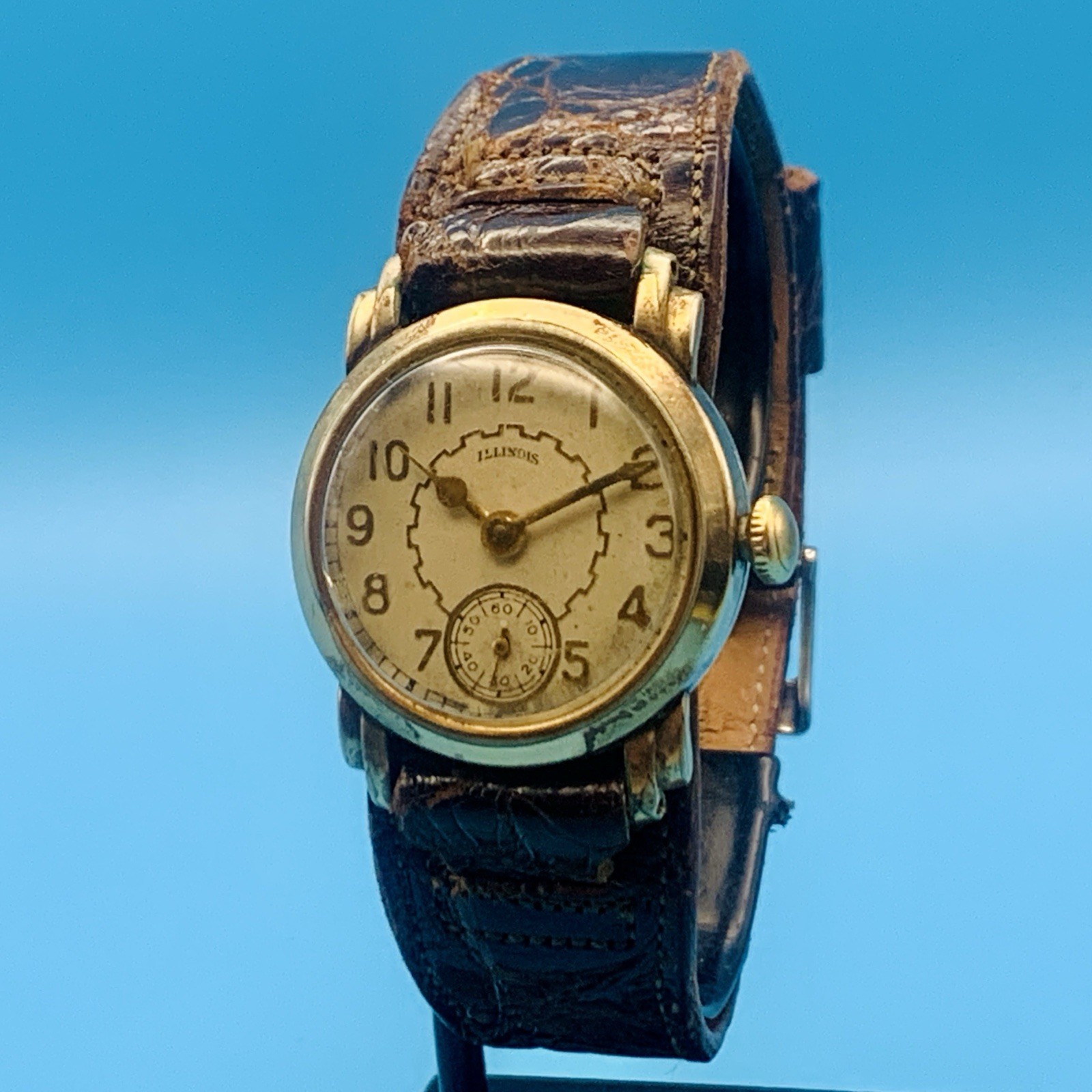 ILLINOIS Men’s Vintage 1920/30s Hand Wind Wristwatch 10kt RGP Leather Working