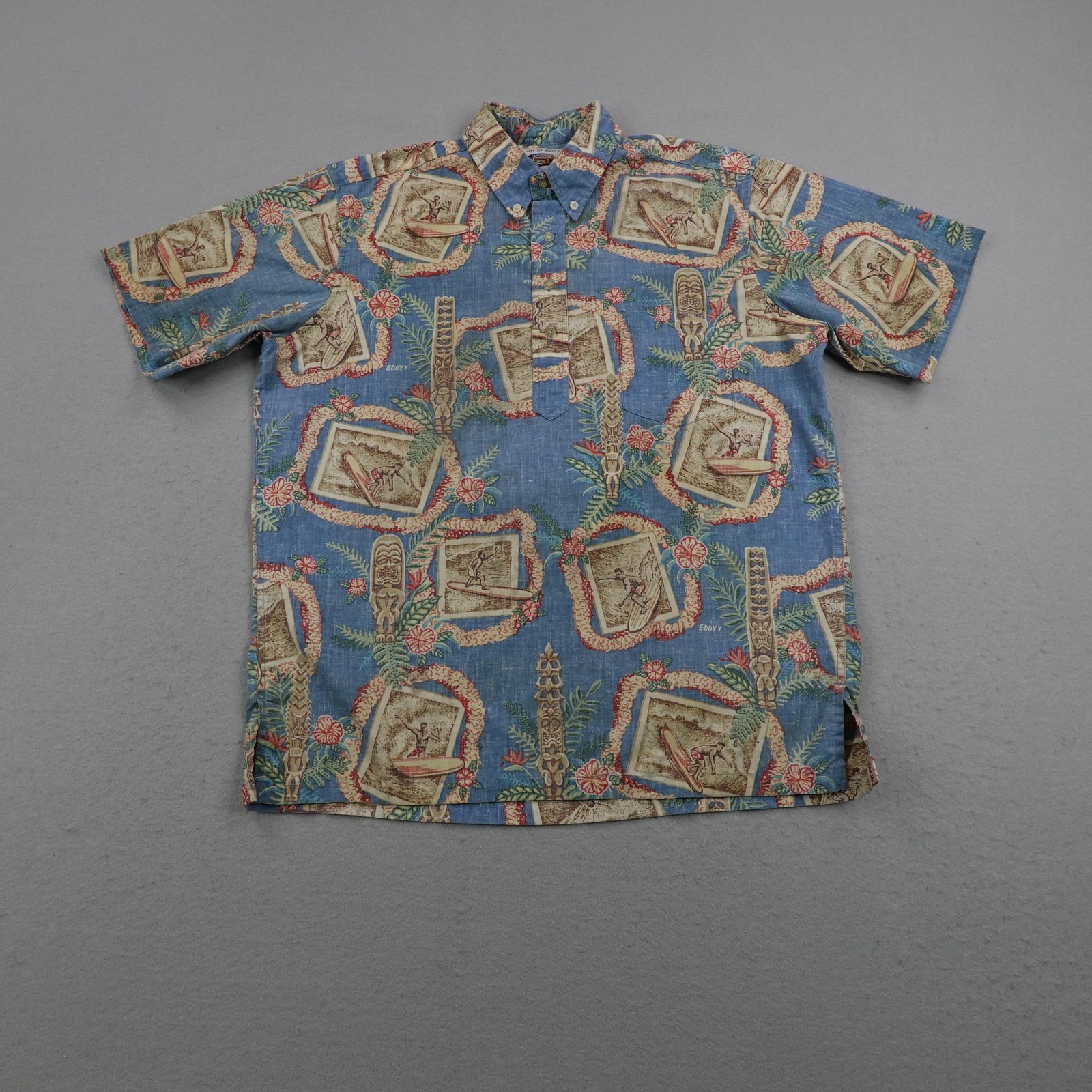 Vintage Reyn Spooner Shirt Large Hawaiian Art Of Eddy Reverse Print Aloha Surfer
