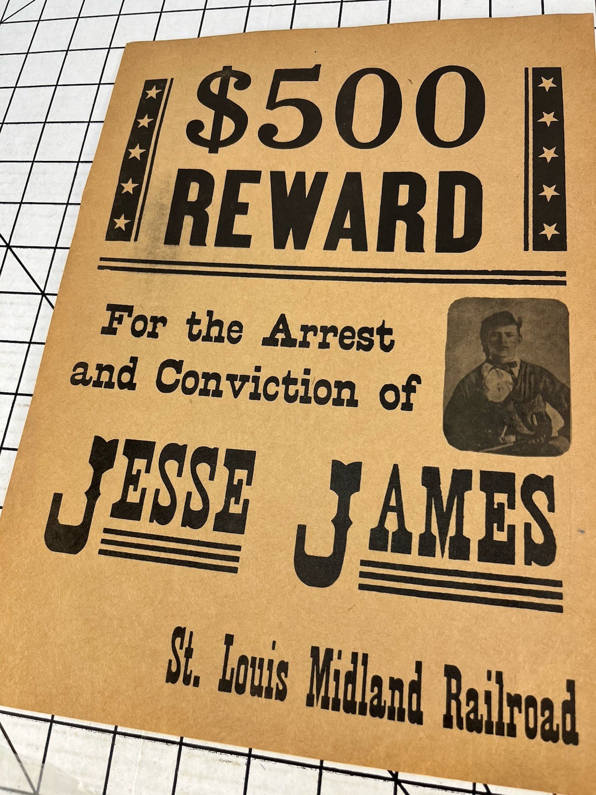 JESSE JAMES Antique WANTED POSTER $500 REWARD ST LOUIS RAILROAD Western Outlaw JESSE JAMES Antique WANTED POSTER $500 REWARD ST LOUIS RAILROAD Western Outlaw