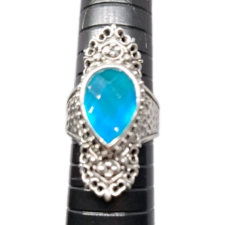 Sarda Carribean Blue Quartz Stone Sterling Silver Ring
