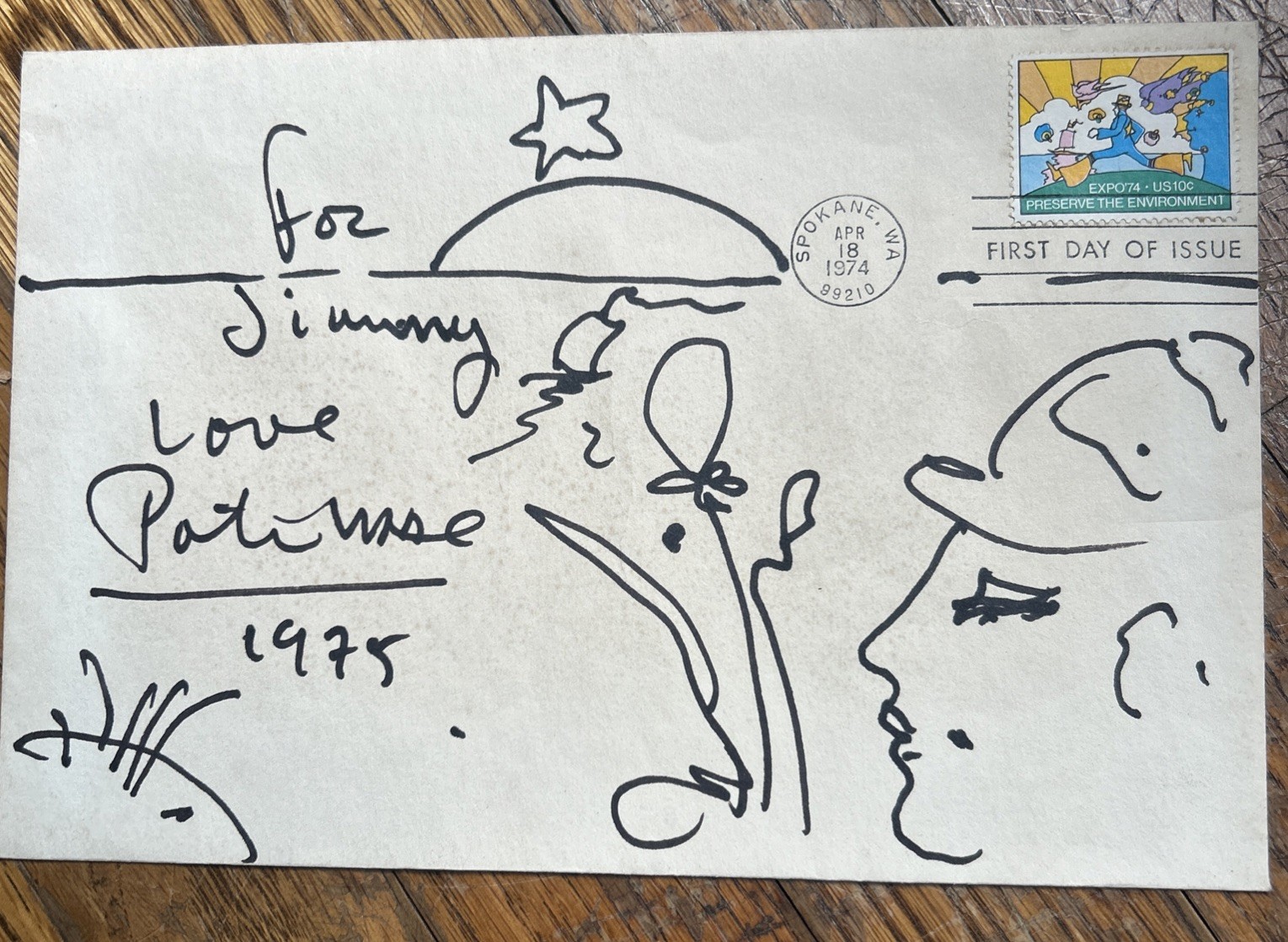 PETER MAX FDC W/ORIGINAL DRAWING HAND SIGNED 1975 W/OG STAMP ON LARGE ENVELOPE PETER MAX FDC W/ORIGINAL DRAWING HAND SIGNED 1975 W/OG STAMP ON LARGE ENVELOPE