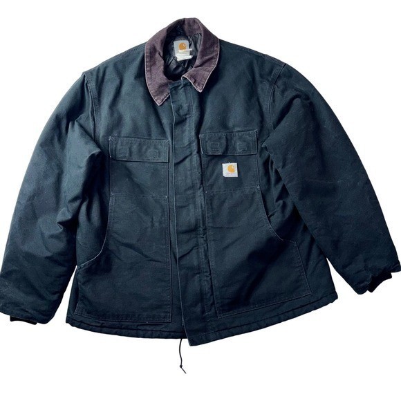 Vintage Carhartt C03 Duck Coat BLK Arctic Mens Size 46 Quilt Lined Black