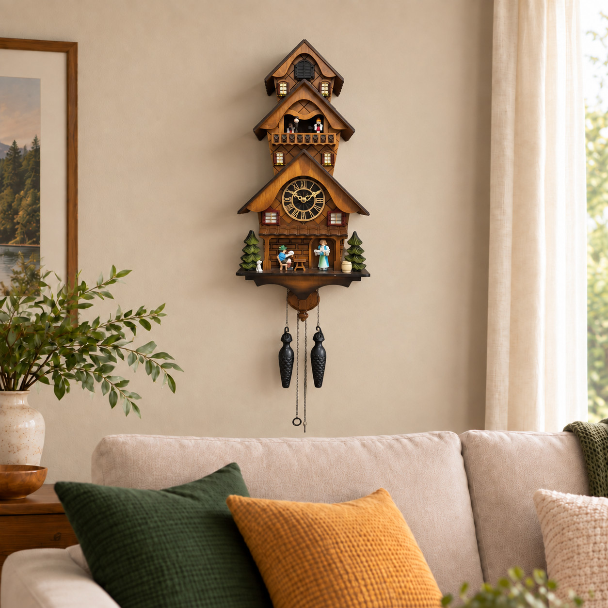 Handcrafted Black Forest Cuckoo Clock Beer Scene Quartz German Design Musical