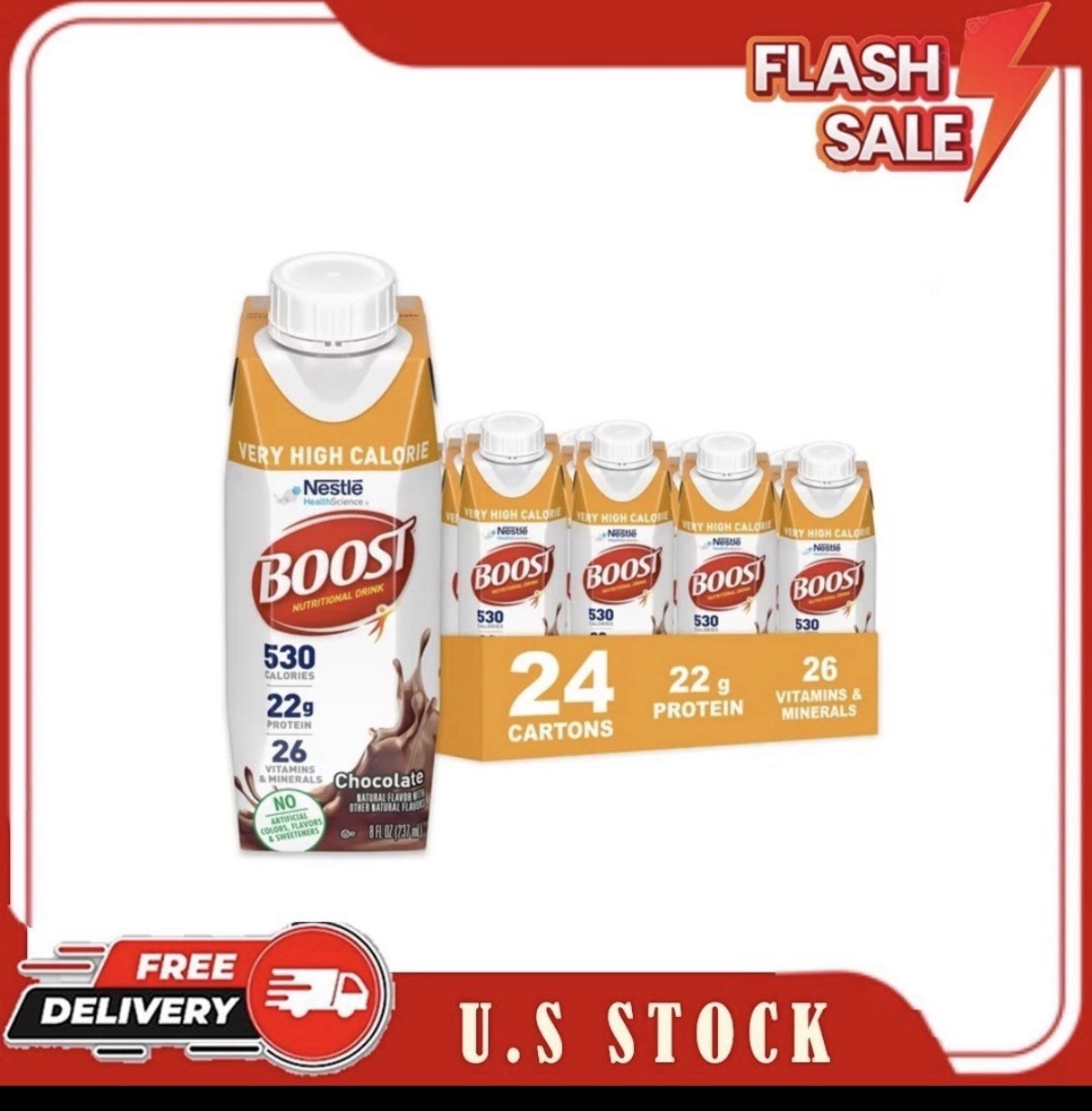 BOOST Very High Calorie Nutritional Drink, Chocolate, 8 fl oz (Pack of 24)