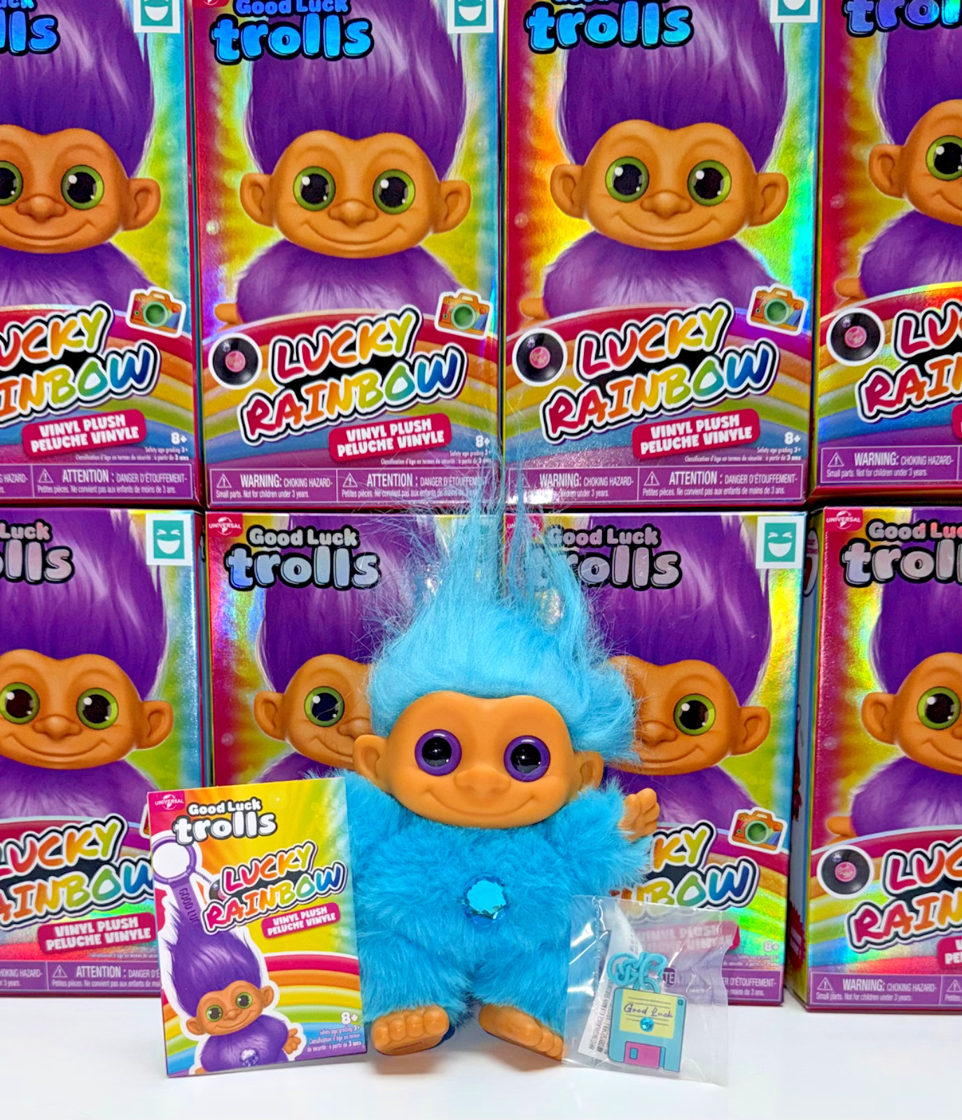 Happy Haul Trolls Good Lucky Rainbow Open Box Vinyl Plush Keychain-YOU CHOOSE