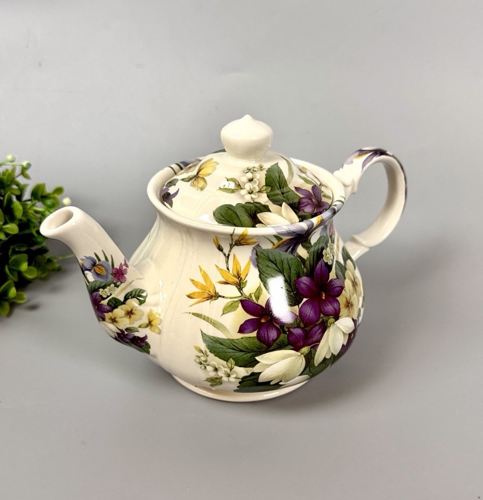 Sadler Duchess Pattern Teapot England Porcelain Violets Flowers 32oz Vintage