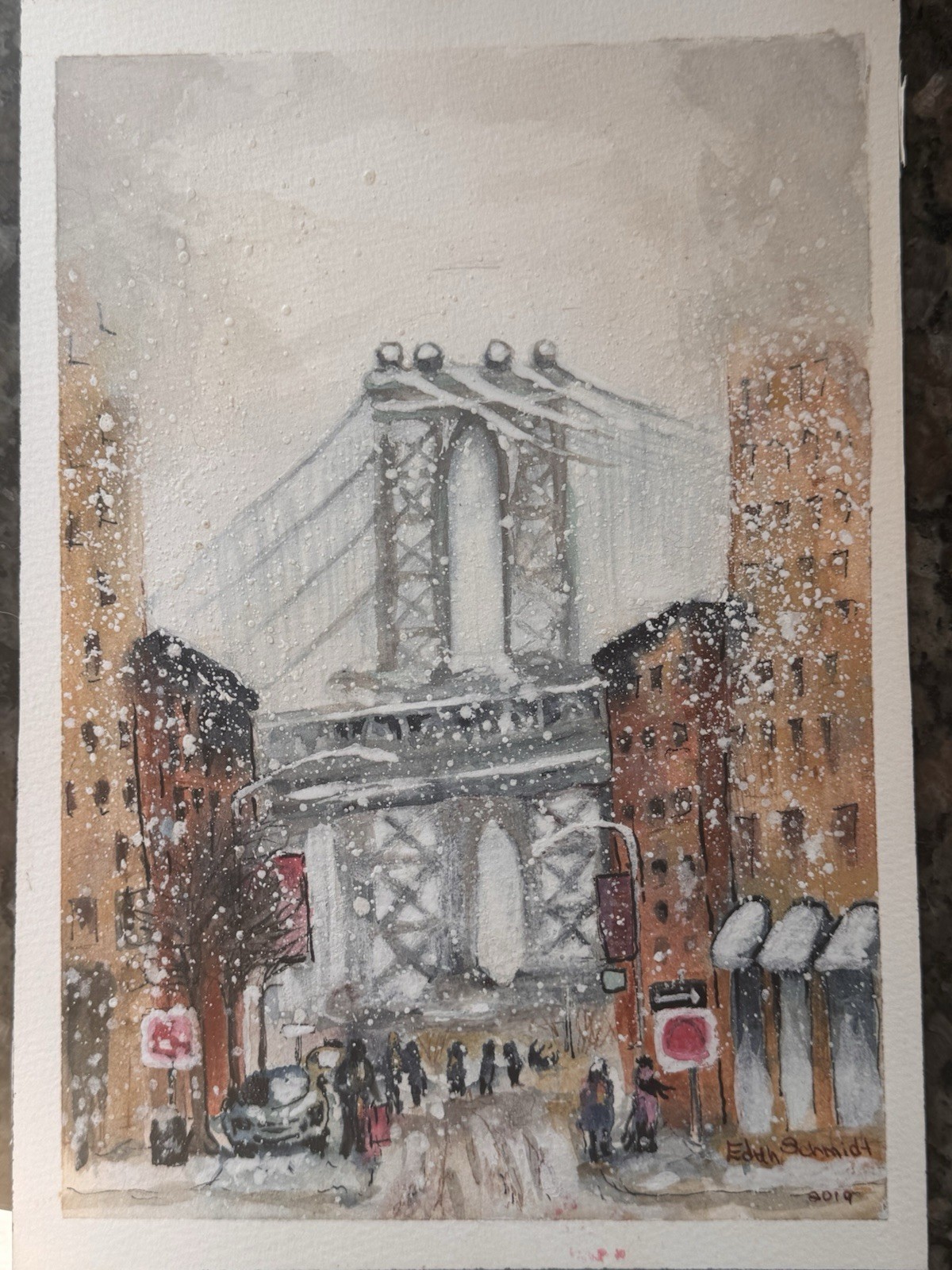 OOAK Origional watercolor painting New York City signed by artist Edith Schmidt OOAK Origional watercolor painting New York City signed by artist Edith Schmidt