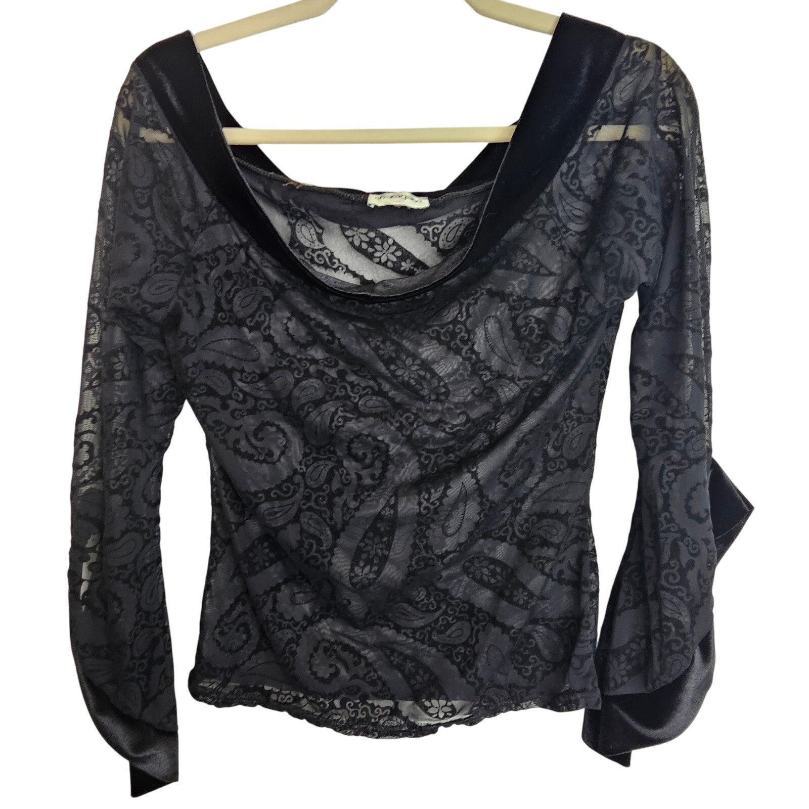 Sharagano Womens Velvet Burnout Sheer Lace Top Sz S Whimsigoth Witchy Vamp Goth