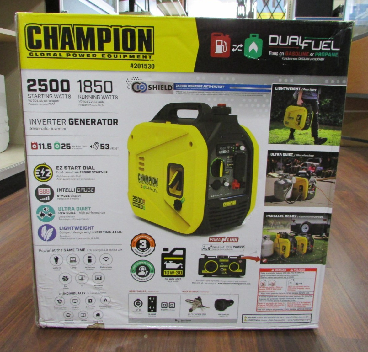 NEW Champion 2500W Dual Fuel Inverter Generator - Model 201530 CO Shield