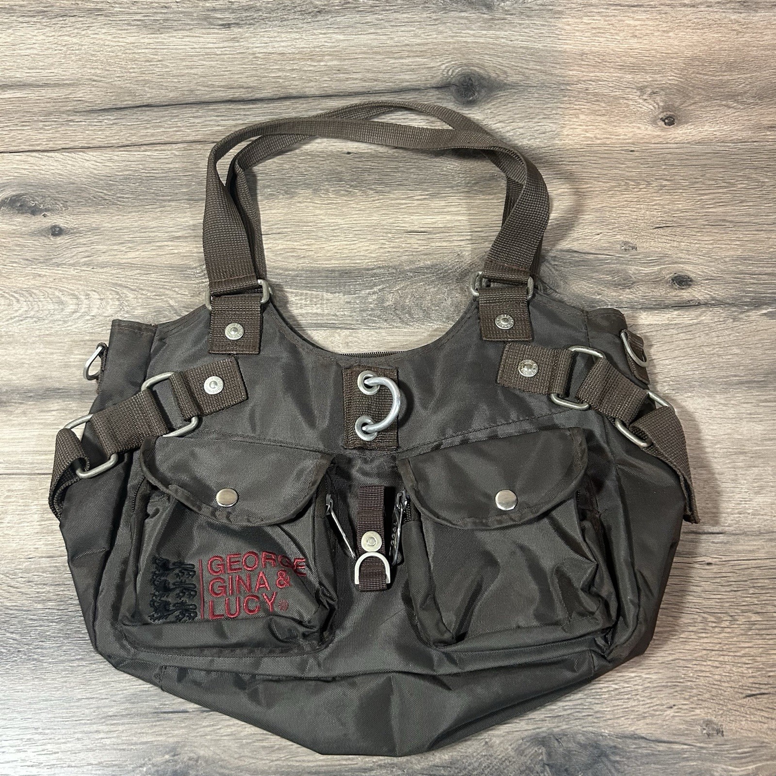 Vintage 2000s George Gina Lucy Cowgirly GGL shoulder Bag y2k Rare Nylon Brown Vintage 2000s George Gina Lucy Cowgirly GGL shoulder Bag y2k Rare Nylon Brown