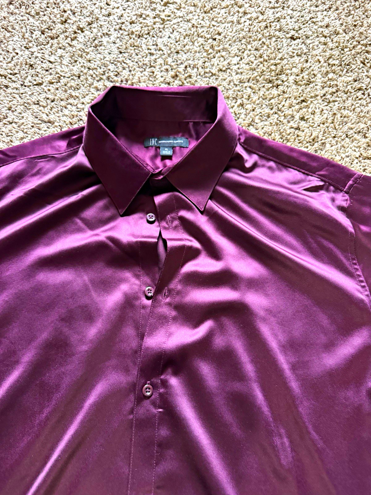 INC International Concepts Purple Solid Satin Dress Shirt XL 17.5 32/33 INC International Concepts Purple Solid Satin Dress Shirt XL 17.5 32/33