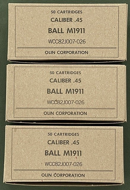 OLIN / WESTERN  PRE-GULF WAR (EARLY  1980s) M1911 .45 ACP NEW REPLICA AMMO BOXES