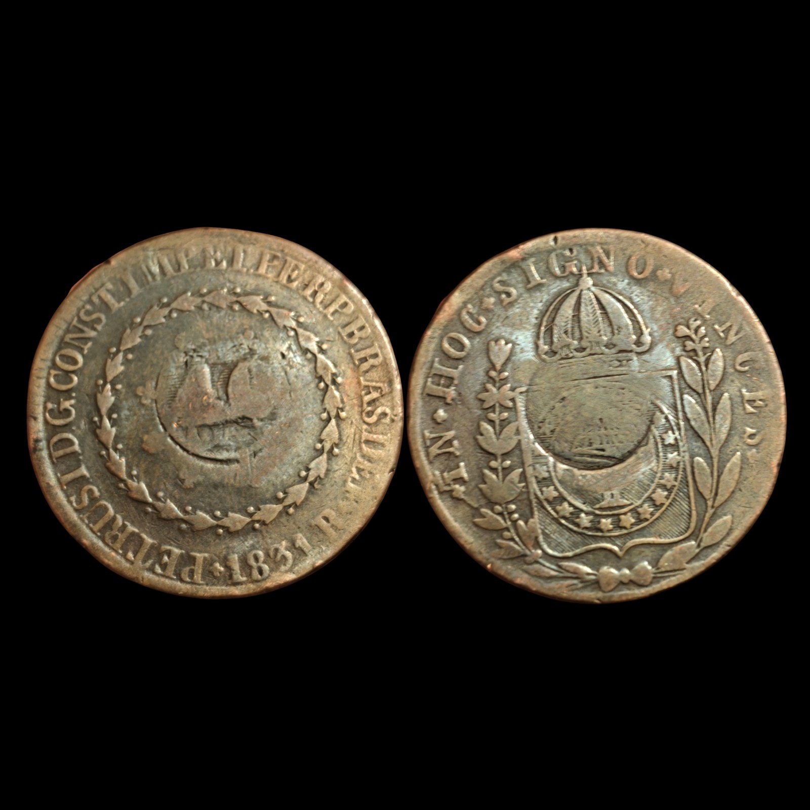 1831 R BRAZIL King Dom Pedro I Old Counter Stamped 40 over 80 Reis Coin 