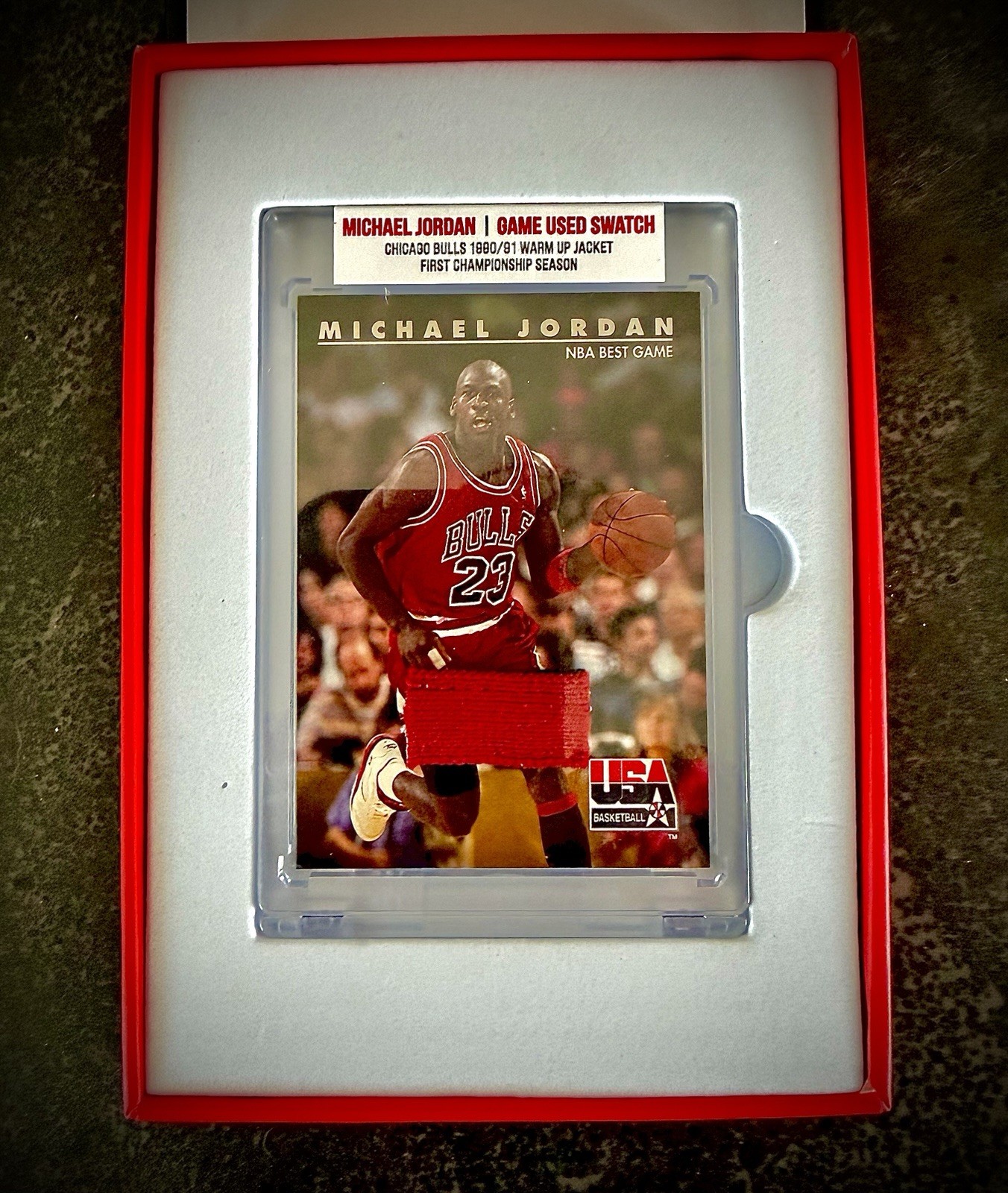 Michael Jordan Game Worn Swatch Upper Deck Card 1990/91 Jordan Warm Up Jacket 🏀 Michael Jordan Game Worn Swatch Upper Deck Card 1990/91 Jordan Warm Up Jacket 🏀