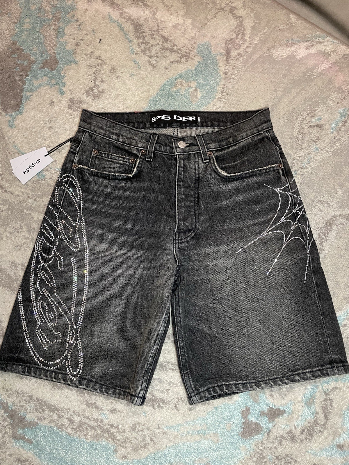 SP5DER Script Web Denim Short SH019SS26BLK 28 Men\'s/unisex Denim Shorts New
