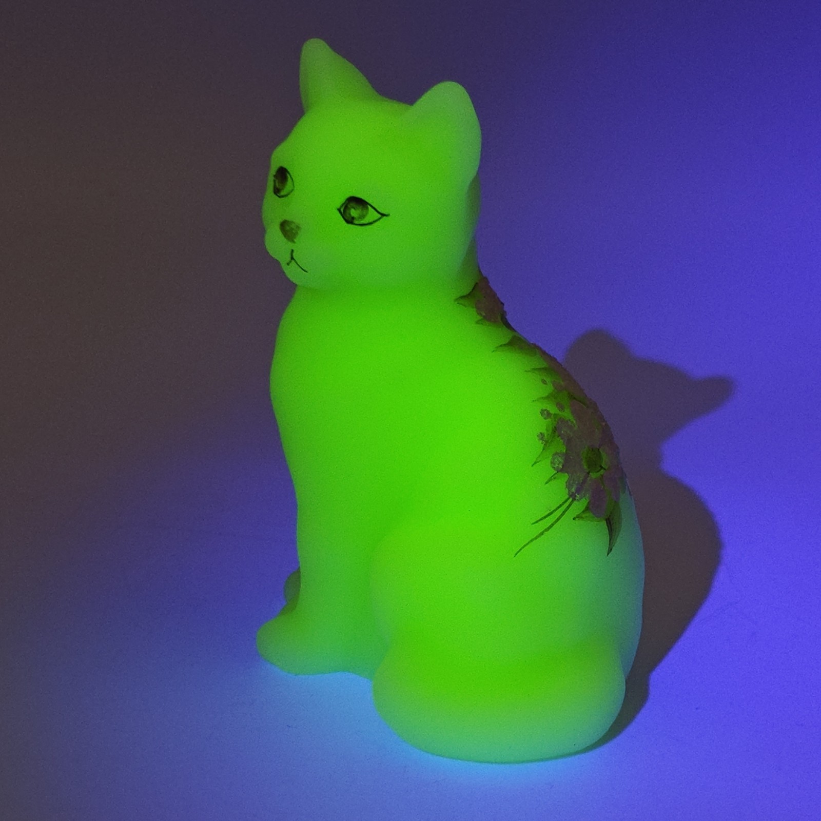 Fenton Sitting Cat Kitten Satin Custard Glass Uranium Hand Painted Signed Owens Fenton Sitting Cat Kitten Satin Custard Glass Uranium Hand Painted Signed Owens
