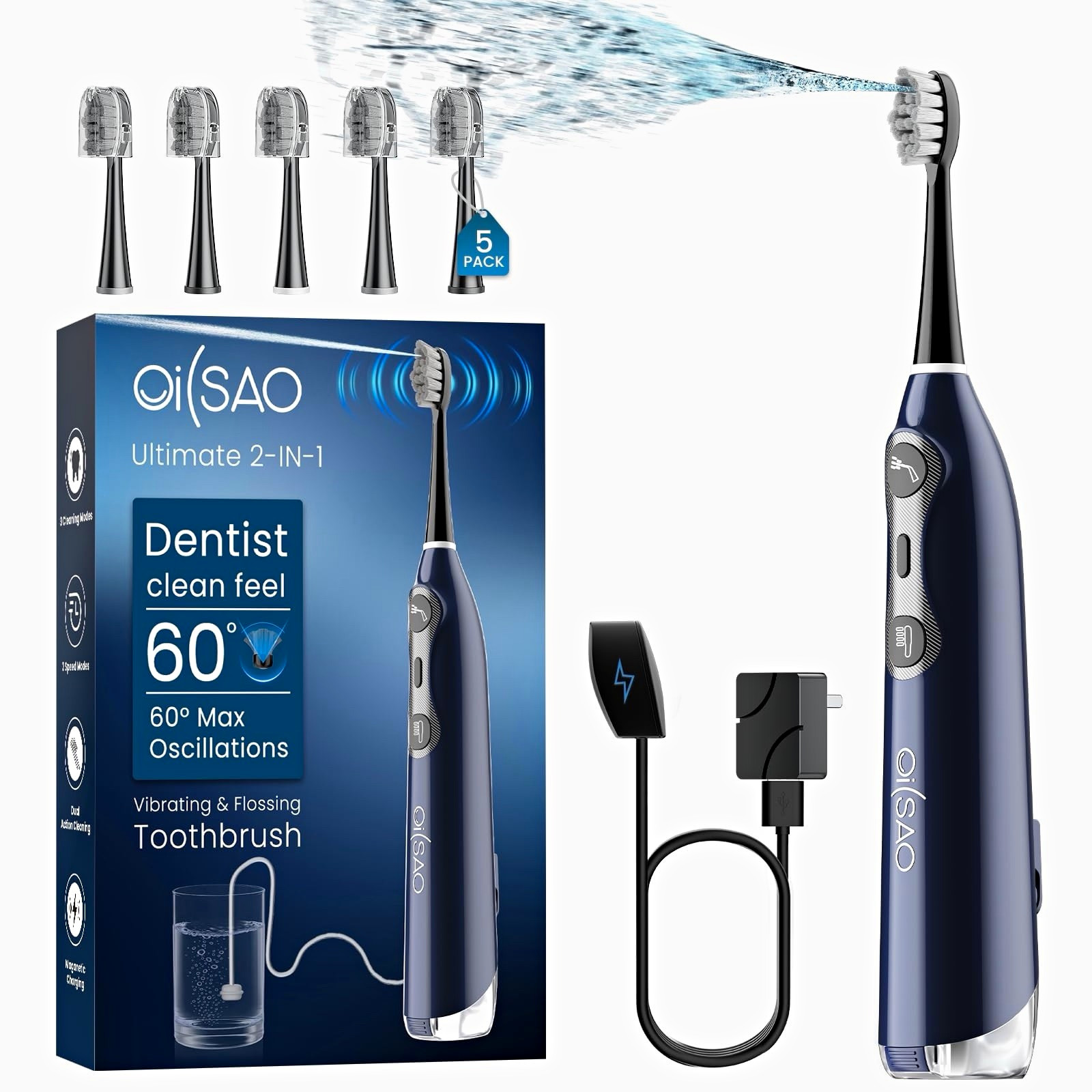 oiSAO Ultimate 2-IN-1 Electric Toothbrush Oscillating Vibrating Flossing