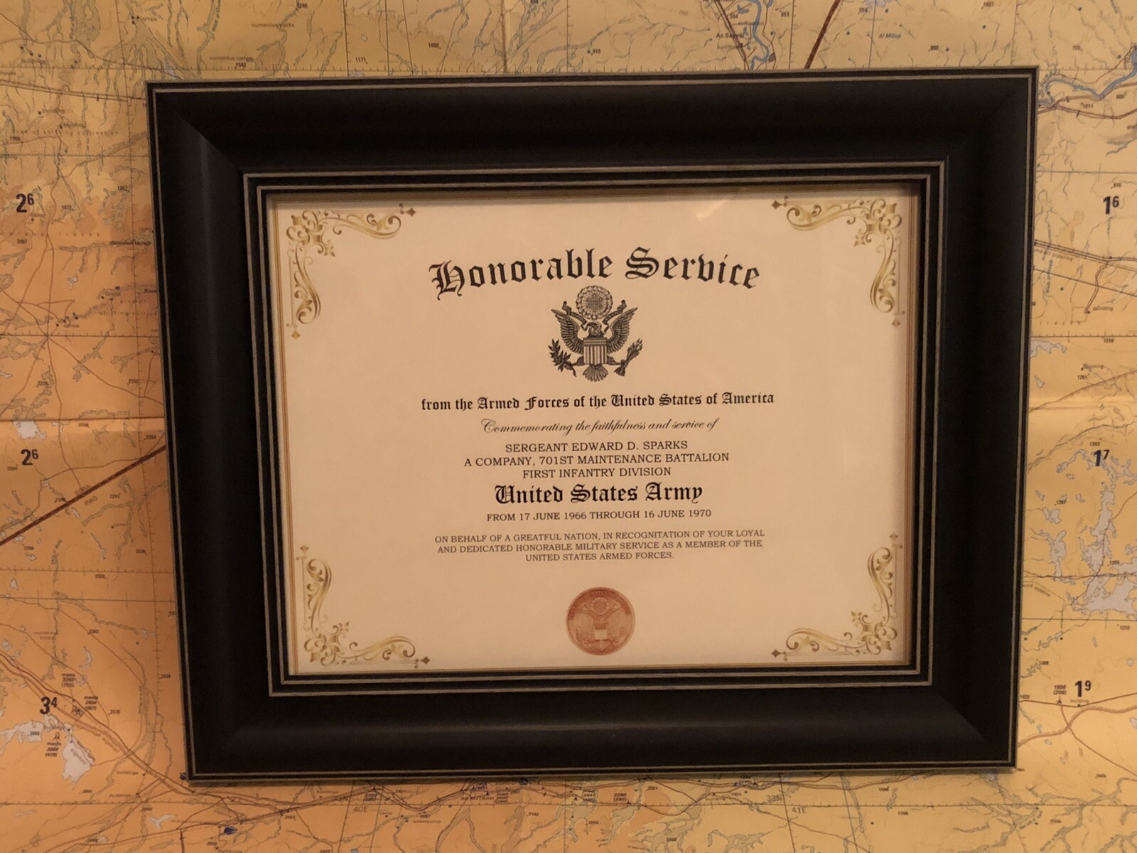 HONORABLE SERVICE - ARMY Commemorative Certificate (Type 1) w/Custom Printing