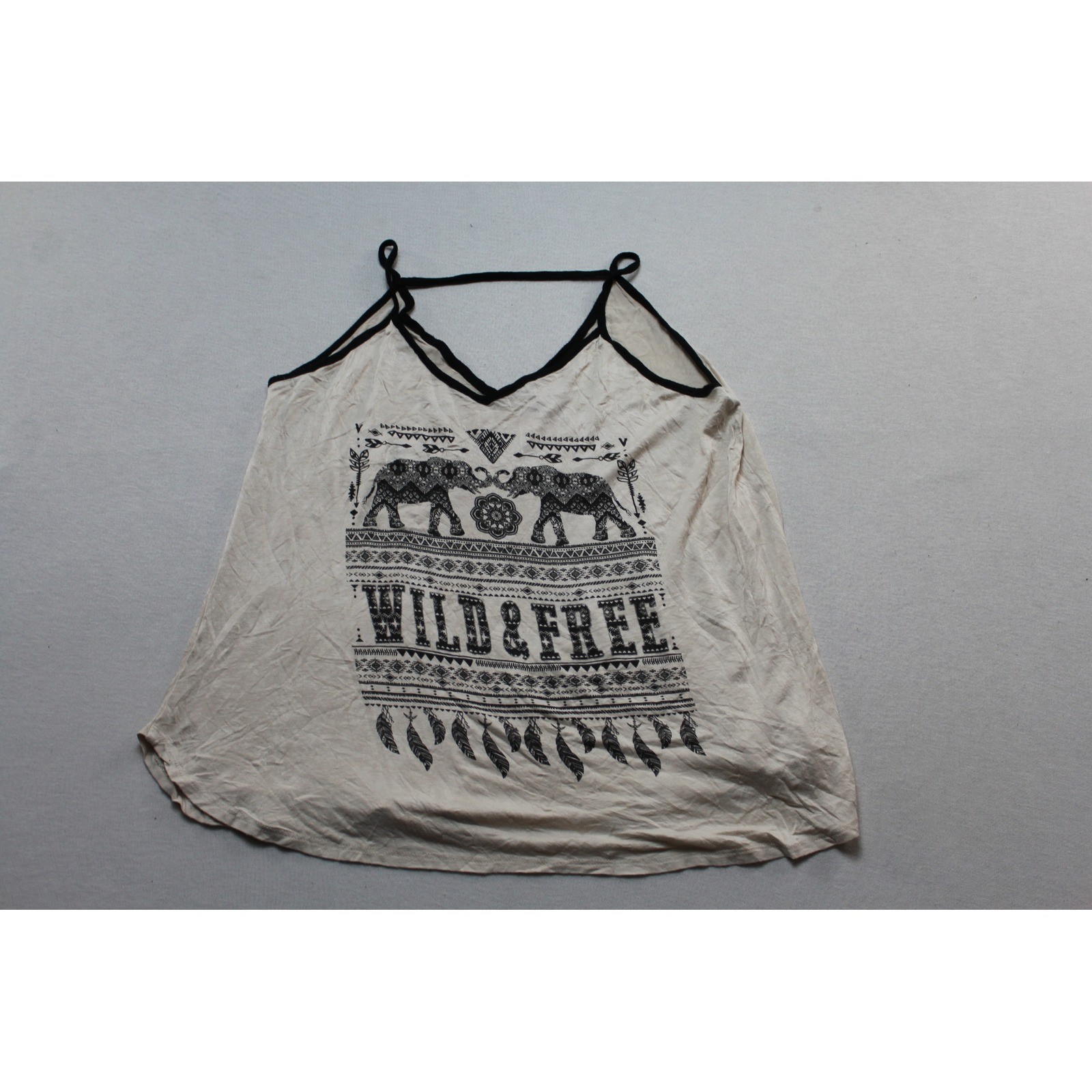 Libian Graphic Tank Top Womens Large Cream Excellent Wild & Free Boho Elephant