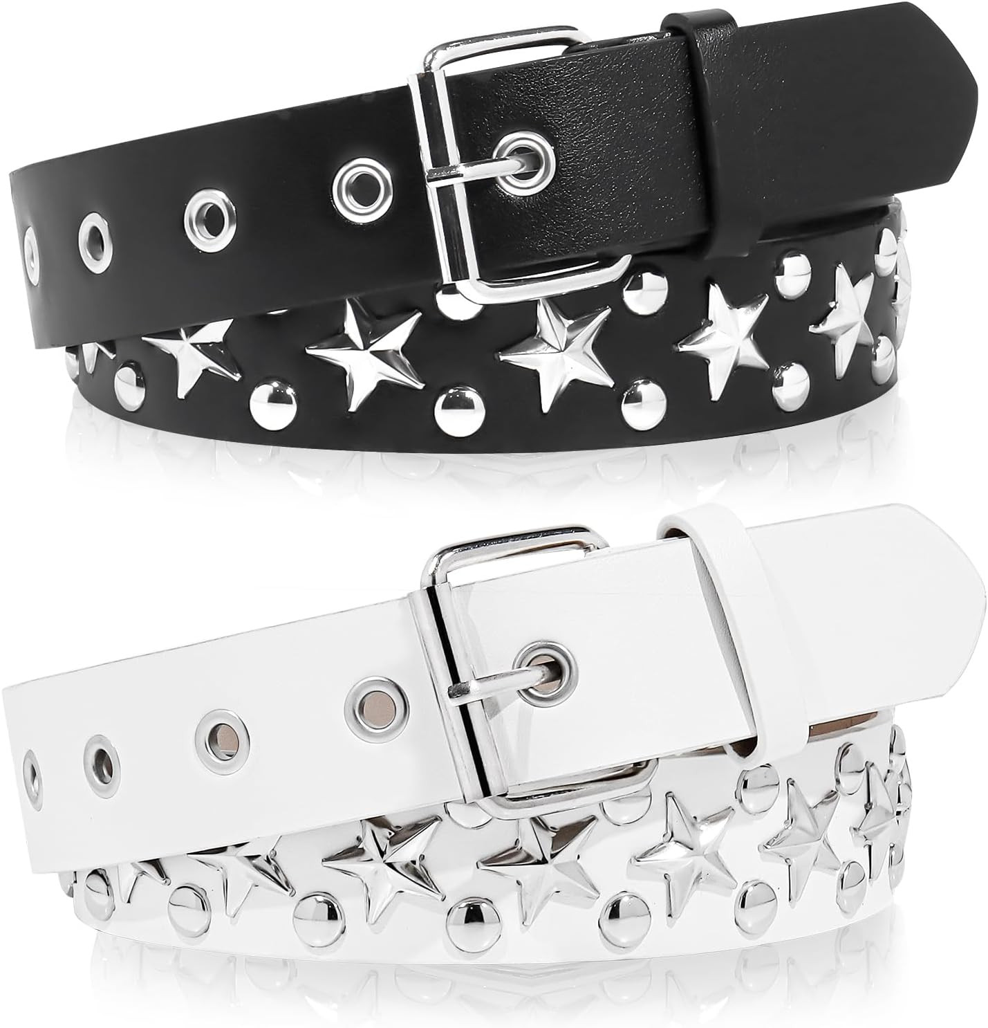 2 Pcs Black Studded Belt, Y2K Belt Star Goth EMO Punk Rock with Bright Pyramid S