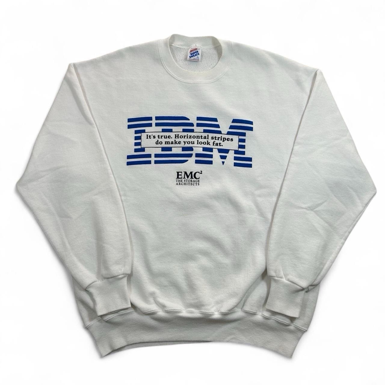 Rare Vintage IBM Sweatshirt Size Large 90s Horizontal Stripes EMC Squared Rare Vintage IBM Sweatshirt Size Large 90s Horizontal Stripes EMC Squared