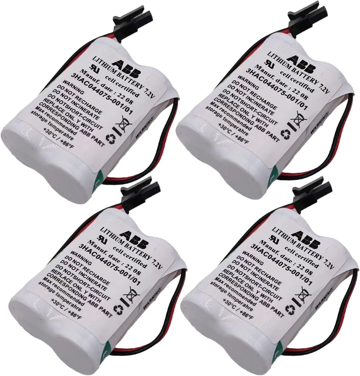 4pcs 3HAC044075-001/01 SMB PLC Battery For ABB Robot CPU / 3600mAh / 7.2V